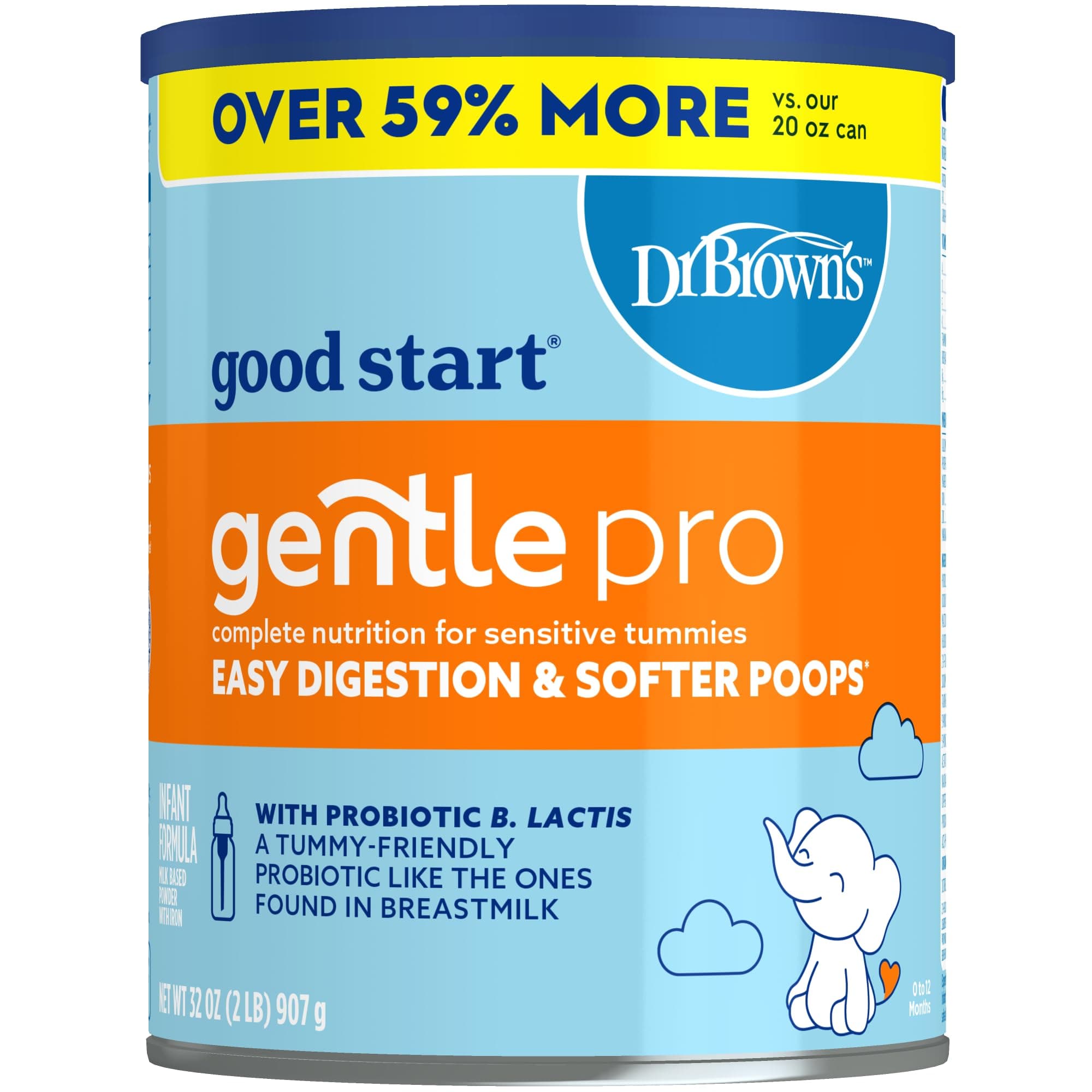 Good Start | Dr. Brown’s Gentle Pro, Baby Formula Powder, For Sensitive Tummies, Easy Digestion and Softer Poops, Infant Formula with Probiotics, DHA, Non-GMO, 32 OZ 32 Ounce (Pack of 1)