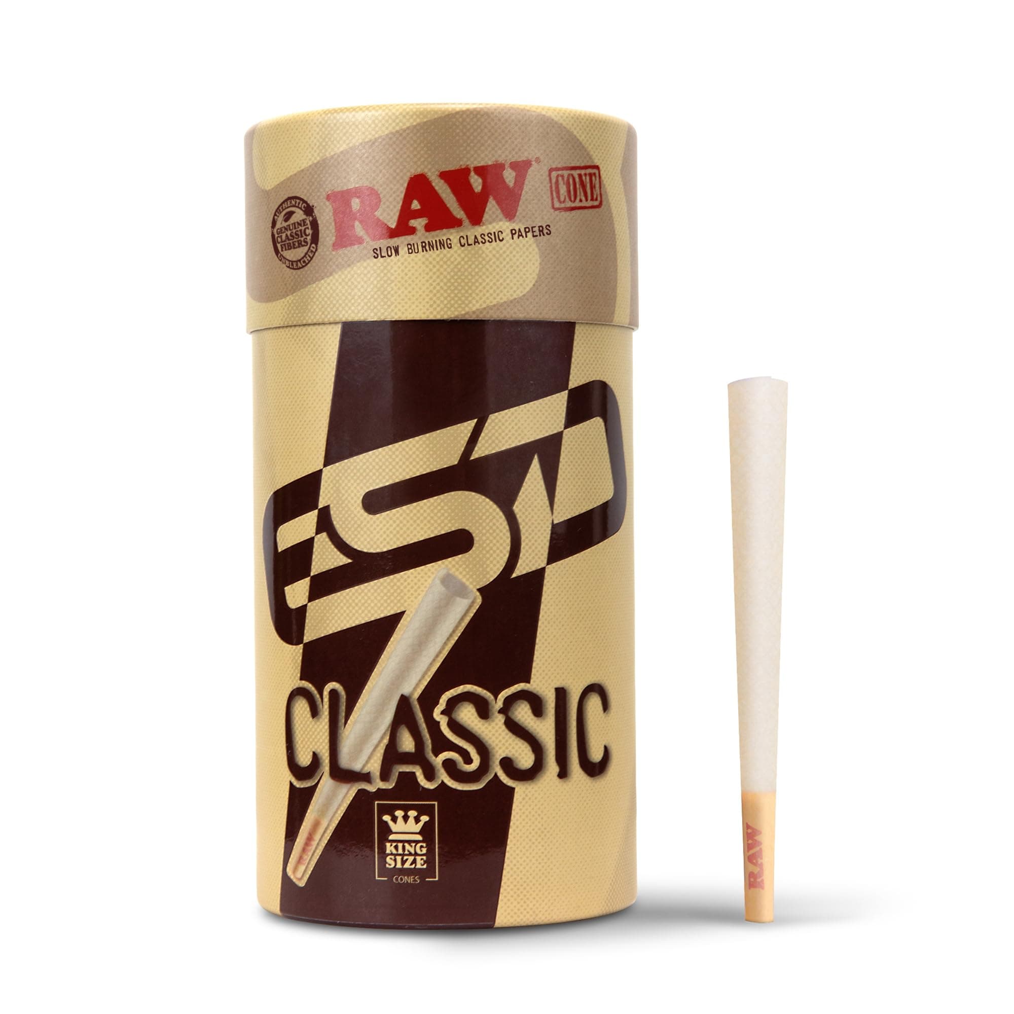RAW Cones Classic King Size - 100 Pack - Slow Burning Pre Rolled Paper with Tips and Packing Tubes Included