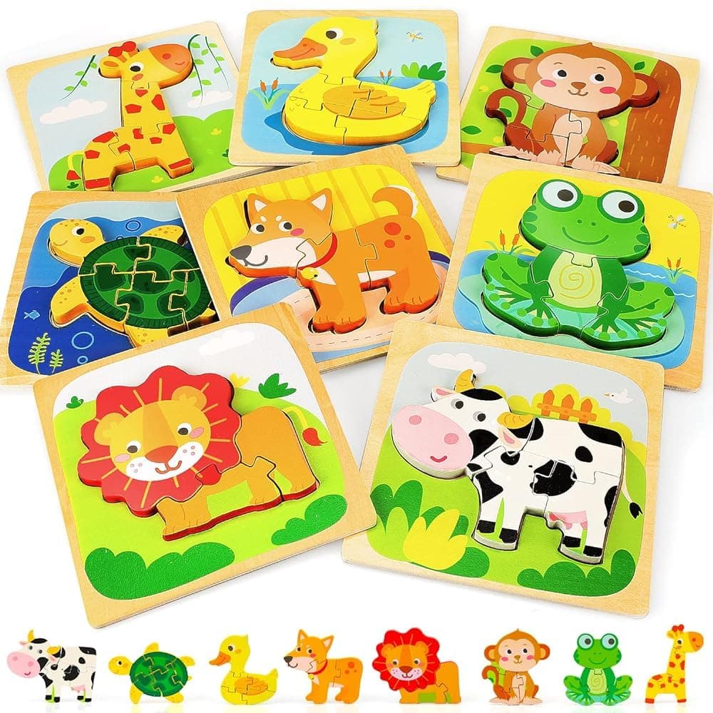 TOY Life Wooden Puzzles for Toddlers 2-4, Montessori Toys for 1 2 3 Year Old Boys Girls, Animals Puzzles Educational Learning Toys 2 Year Old, Christmas Birthday Gifts for Grandkids Ages 6M+ 8 PCS