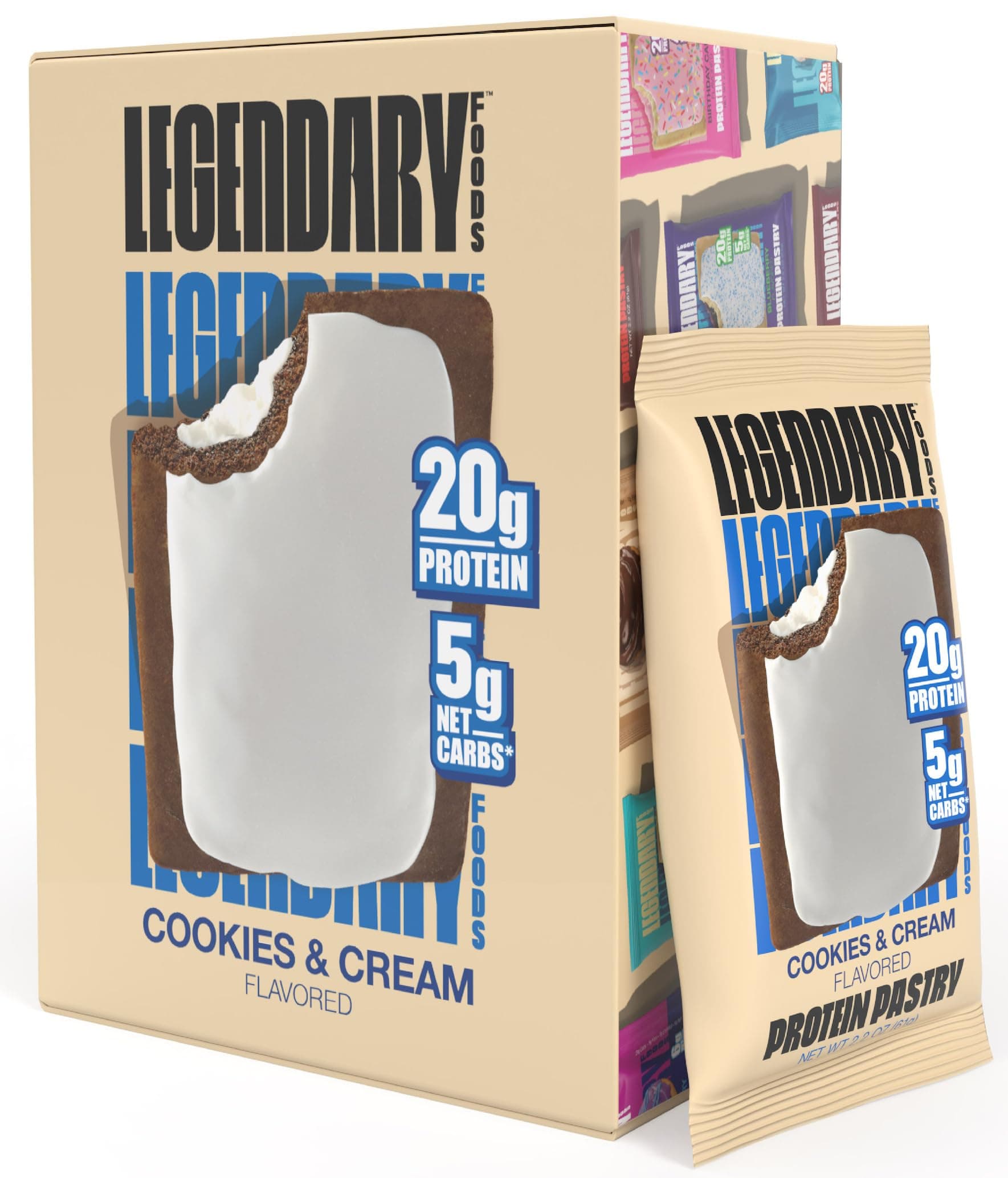 Legendary Foods 22g Protein Pastry 0g Added Sugar, Low Carb, Gluten Conscious, Keto Snack, Ideal for Glucose Management, Includes Whey Protein Isolate, 8 Pack Cookies and Cream Cookies And Cream 8