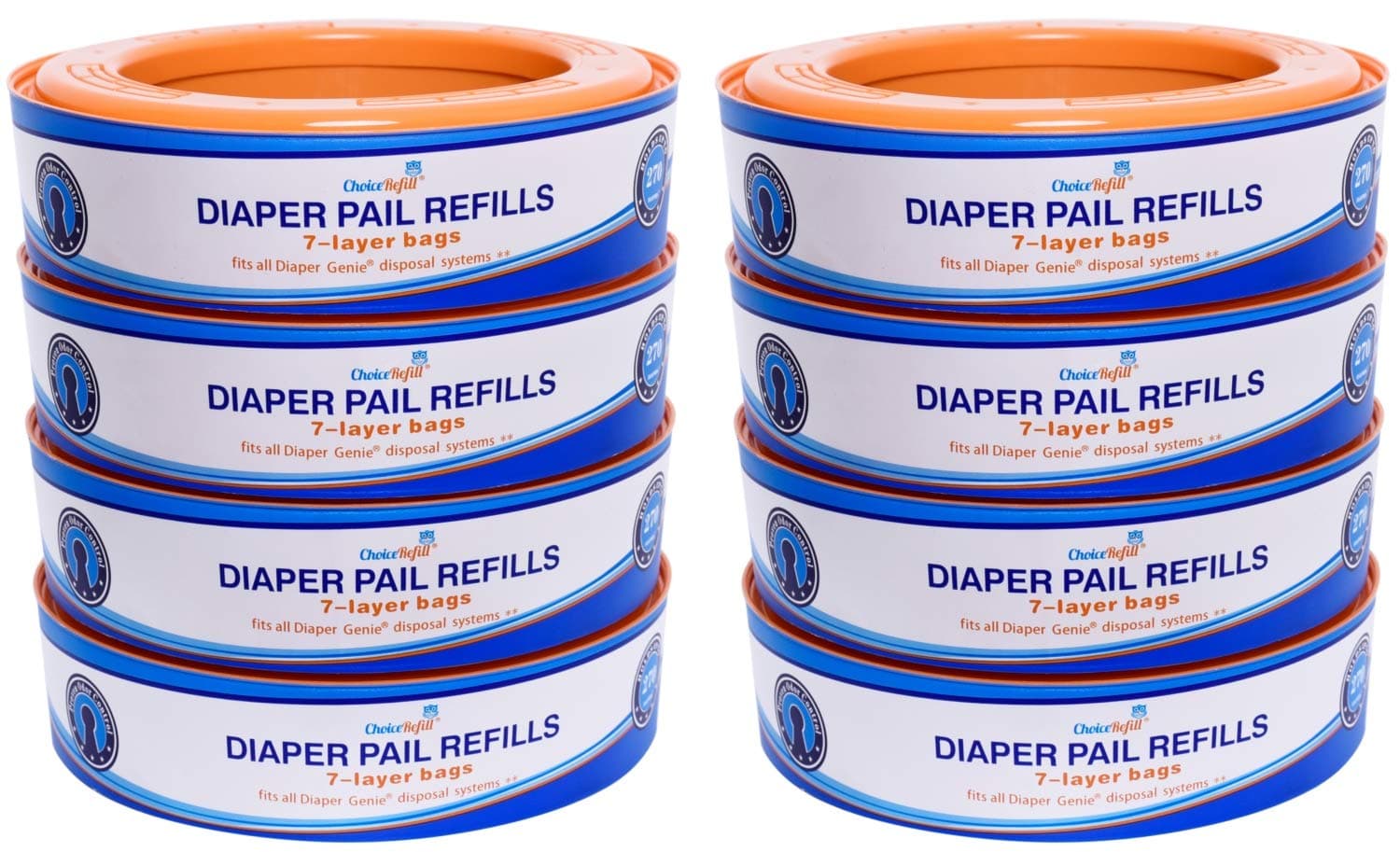 Compatible with Diaper Genie Pails, 8-Pack, 2600 count 1 Count (Pack of 8)