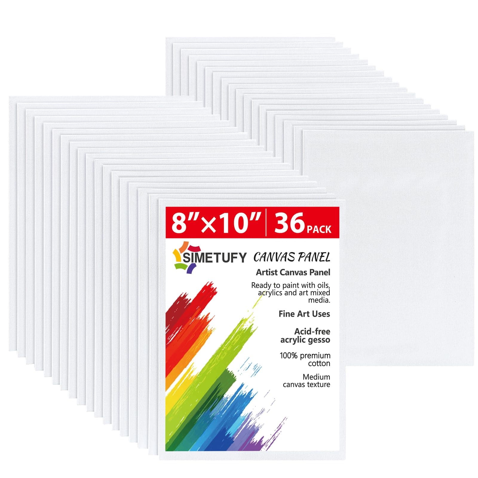Simetufy 36 Pack 8x10 Inch Canvas Boards for Painting, Blank Canvas Panels Gesso Primed Acid-Free 100% Cotton for Acrylics Oil Watercolor Tempera Paints 8"x10"- 36 pack