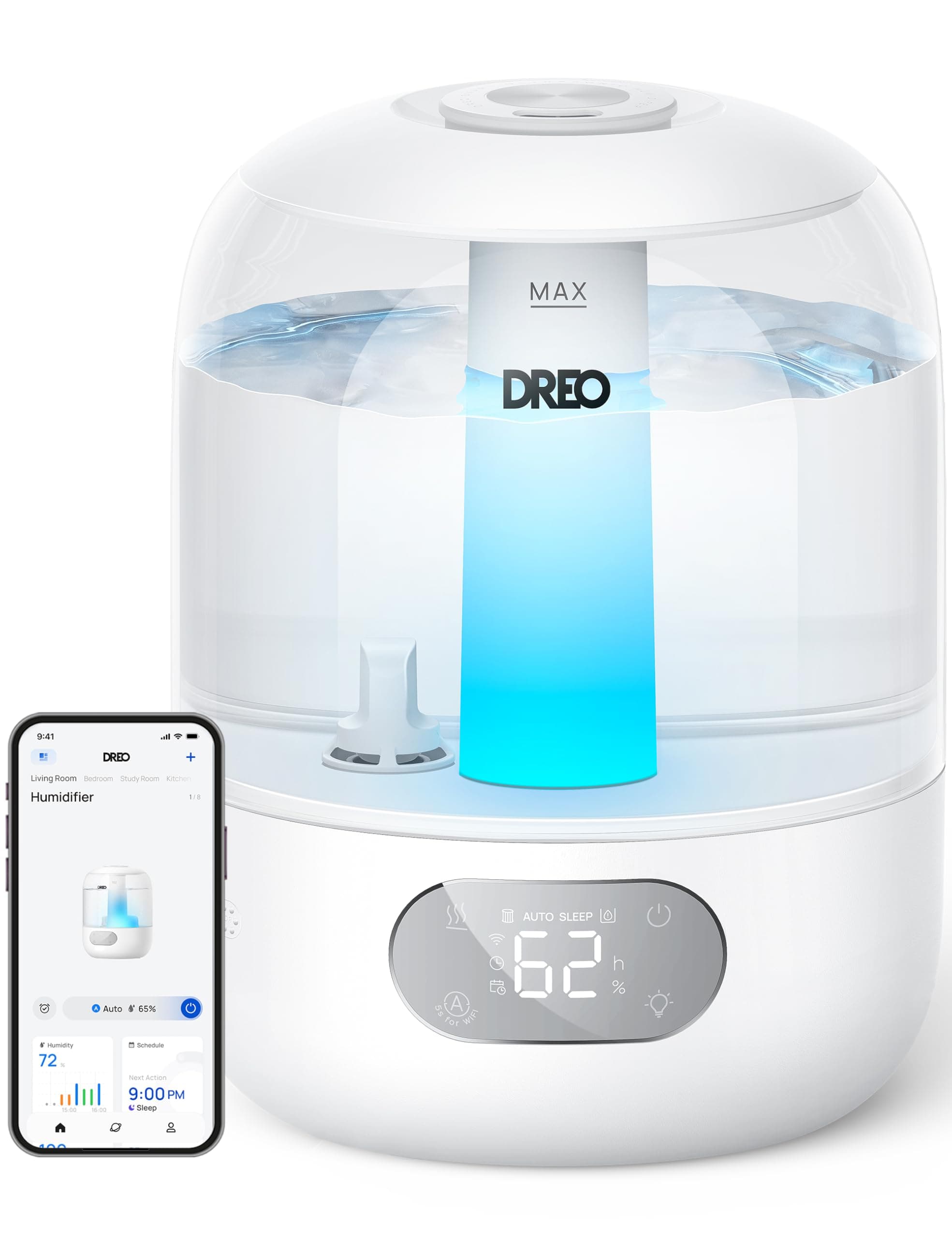 Dreo Dreo Humidifiers for Bedroom, Cool Mist Ultrasonic Humidifier with 26dB Quiet & RGB Lighting, Top Fill 3L Tank, Easy Clean, 30 Hr Runtime for Home, Baby, Plant, Nursery, Work with Google/Alexa
