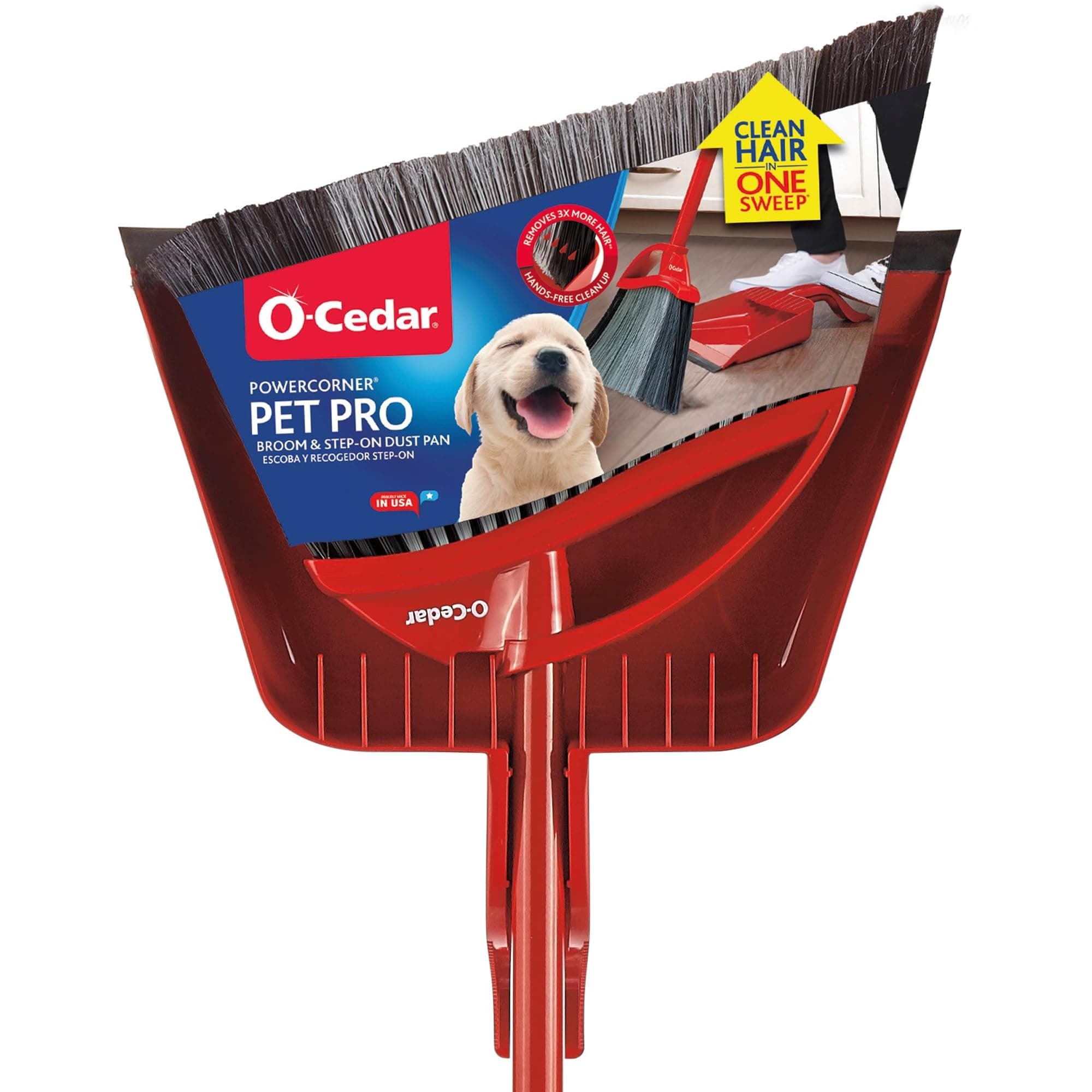 O-Cedar Pet Pro Broom with Step-On Dustpan | Remove 99% with One Sweep | DustPan Removes 3 Times More Pet Hair | Quiet Cleaning Tool for Cat and Dog Owners PowerCorner Pet Pro Broom