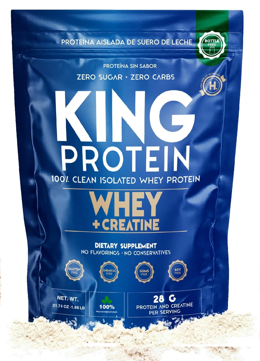 Clean Unflavored Whey Isolate Protein Powder with Creatine | 23g plus 5g Creatine & Organic BCAA per Serving | 100% Natural | No Carbs | Preservatives, GMO, Soy & Gluten Free, 30 Servings