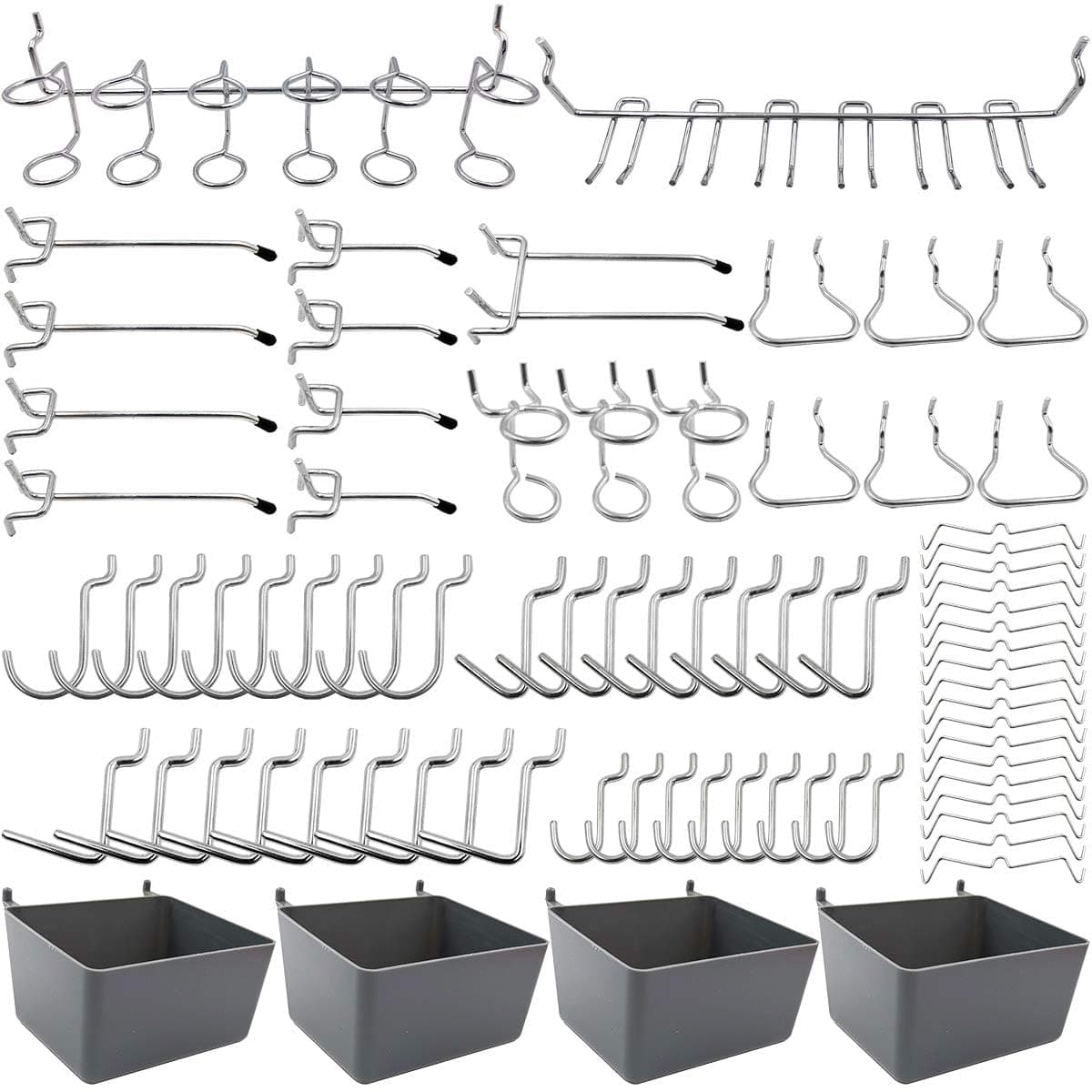 FRIMOONY Pegboard Hooks Assortment with Pegboard Bins, Peg Locks, for Organizing Various Tools, 80 Piece 80PCS