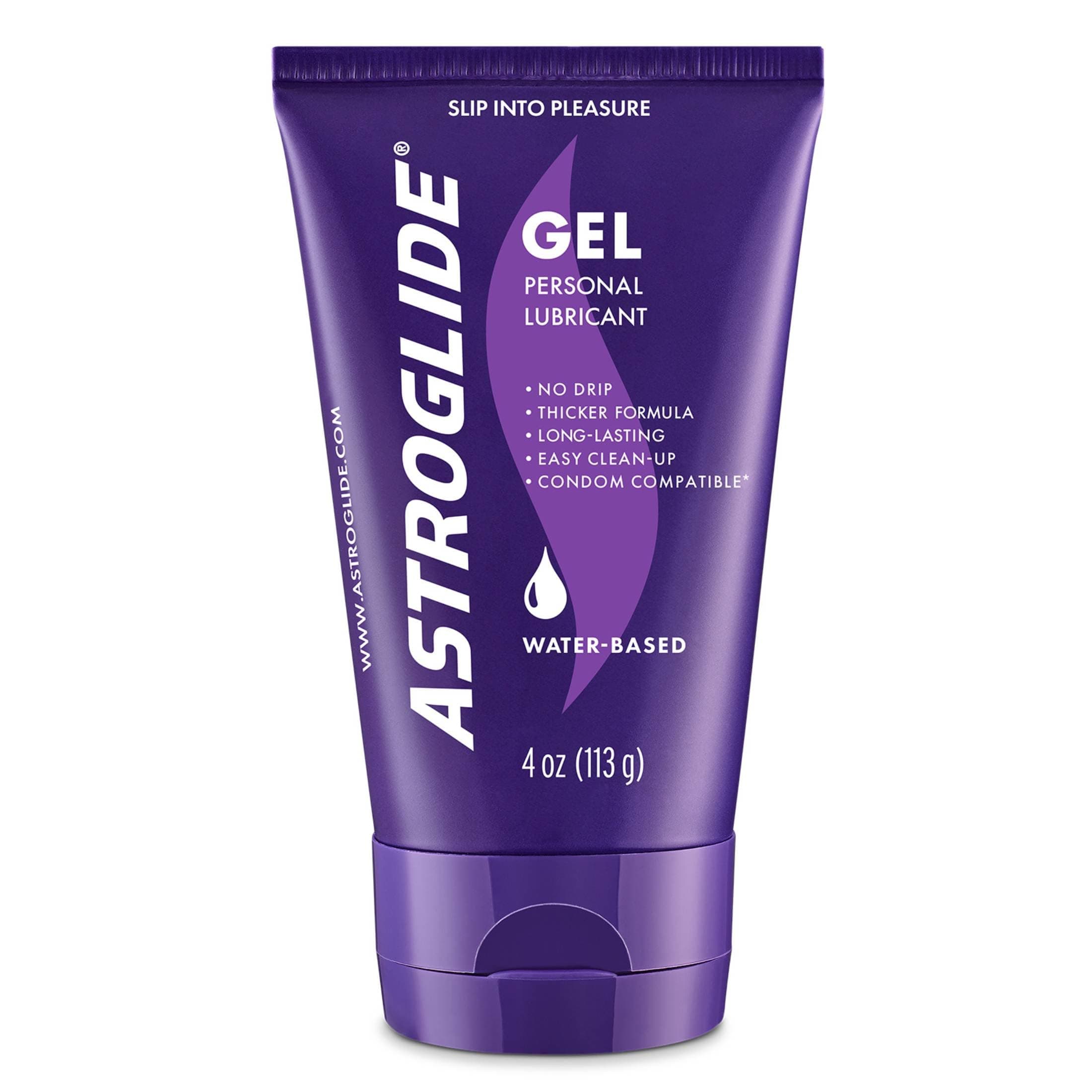 Astroglide Water Based Lube (4oz), Ultra Gentle Gel Personal Lubricant for Vaginal and Anal Sex, Stays Put with No Drip for Men, Women and Couples, Safe for Toys 4 Ounce (Pack of 1)