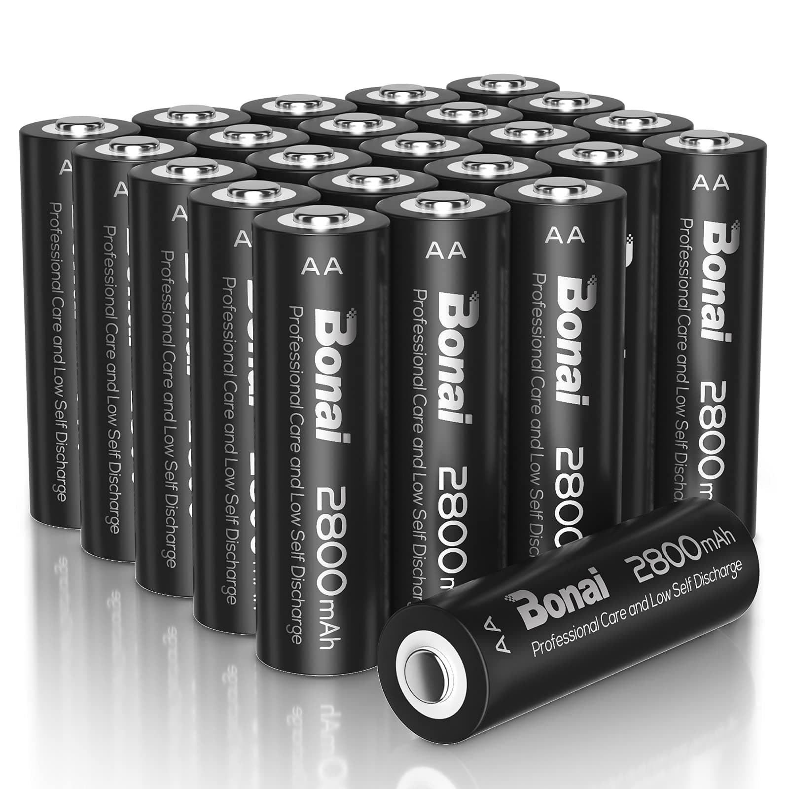 BONAI Rechargeable AA Batteries High-Capacity 2800mAh, Recharge up to 1200x Times, NiMH Battery Low Self Discharge Pre-Charge Double AA Battery 24 Count 24 AA