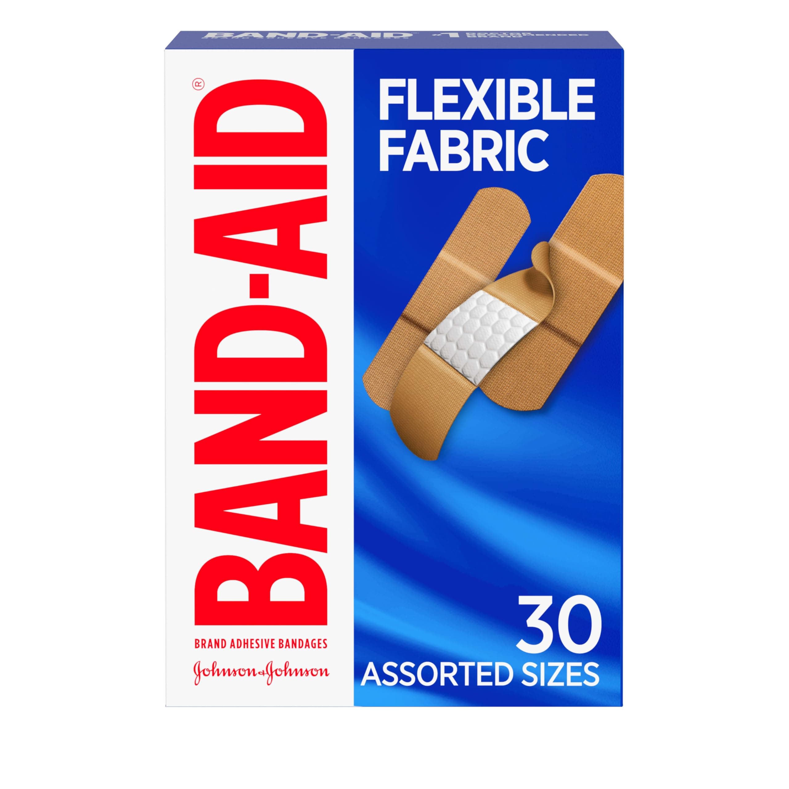 Band-Aid Brand Flexible Fabric Adhesive Bandages, Comfortable Sterile Protection & Wound Care for Minor Cuts & Burns, Quilt-Aid Technology to Cushion Painful Wounds, Assorted Sizes, 30 ct