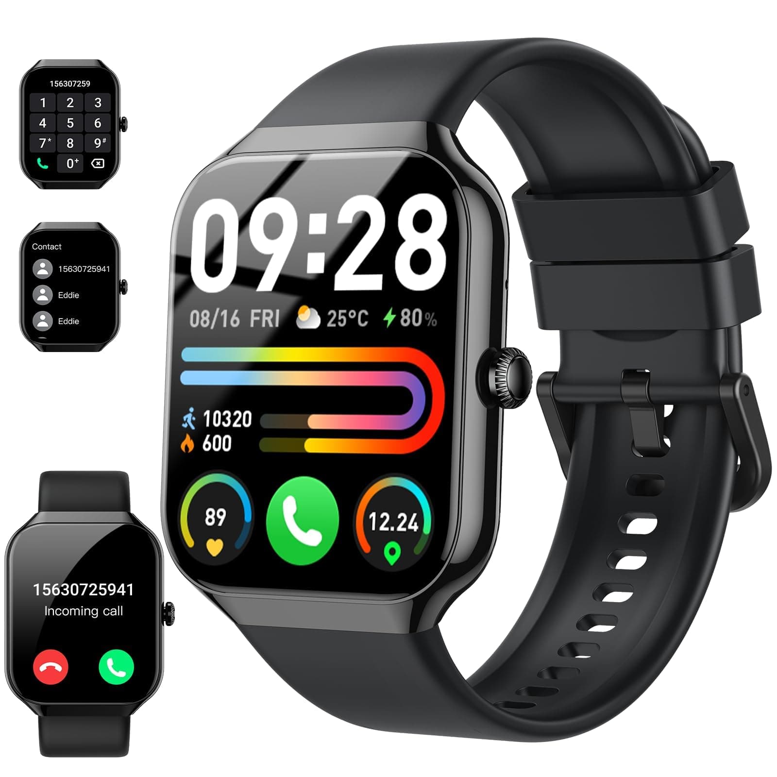 Smart Watch, 2025 New Smartwatch for Men Women with Bluetooth Call, 1.96" Fitness Watch with 110+ Sport Modes/Heart Rate/Sleep Monitor/Pedometer, IP68 Waterproof Fitness Tracker for Android iOS, Black