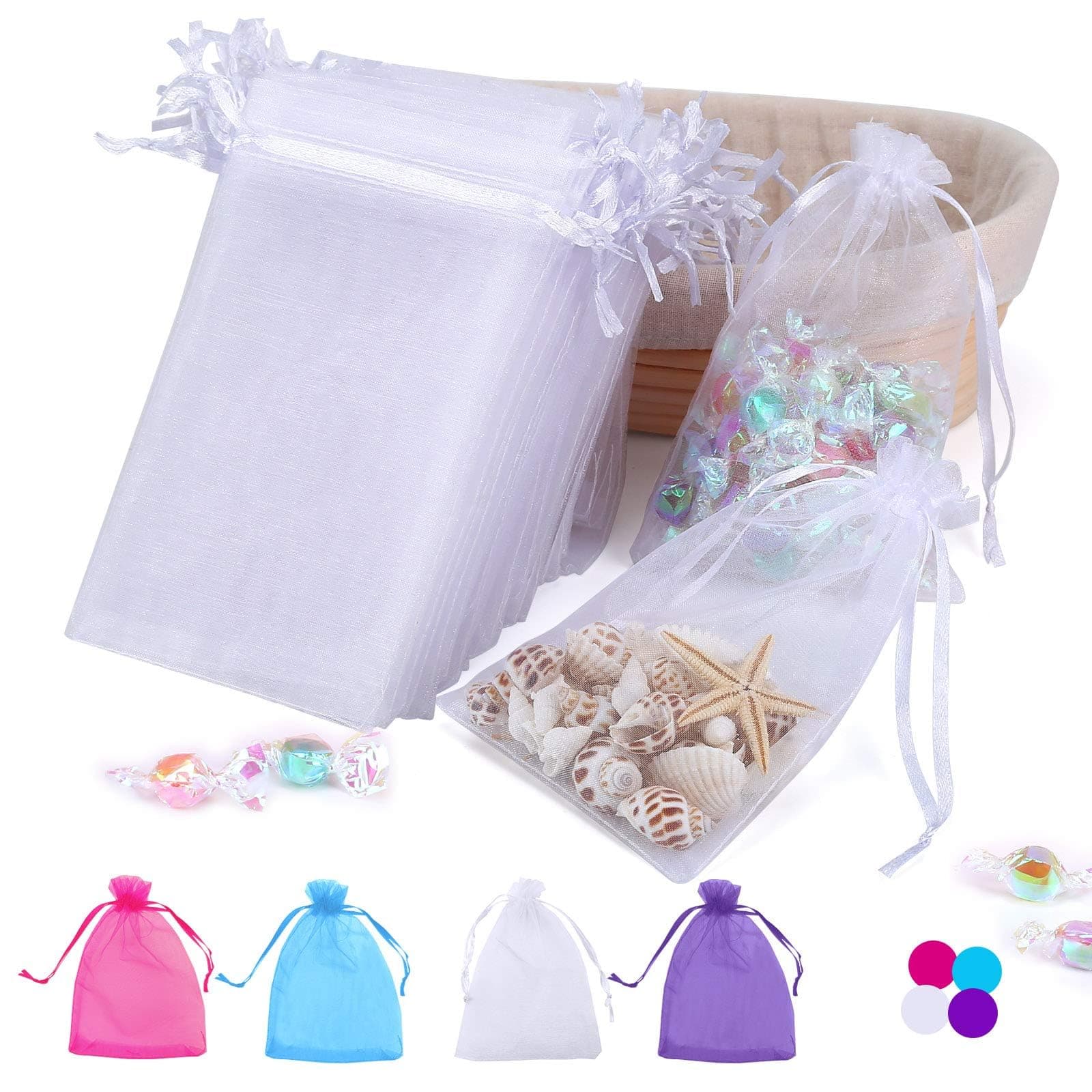 100PCS 4x6 Inch Organza Gift Bags for Jewelry Party Wedding Favor, Premium Sheer Gift Drawstring Pouch Candy Bags(White) White 1 Count (Pack of 100)
