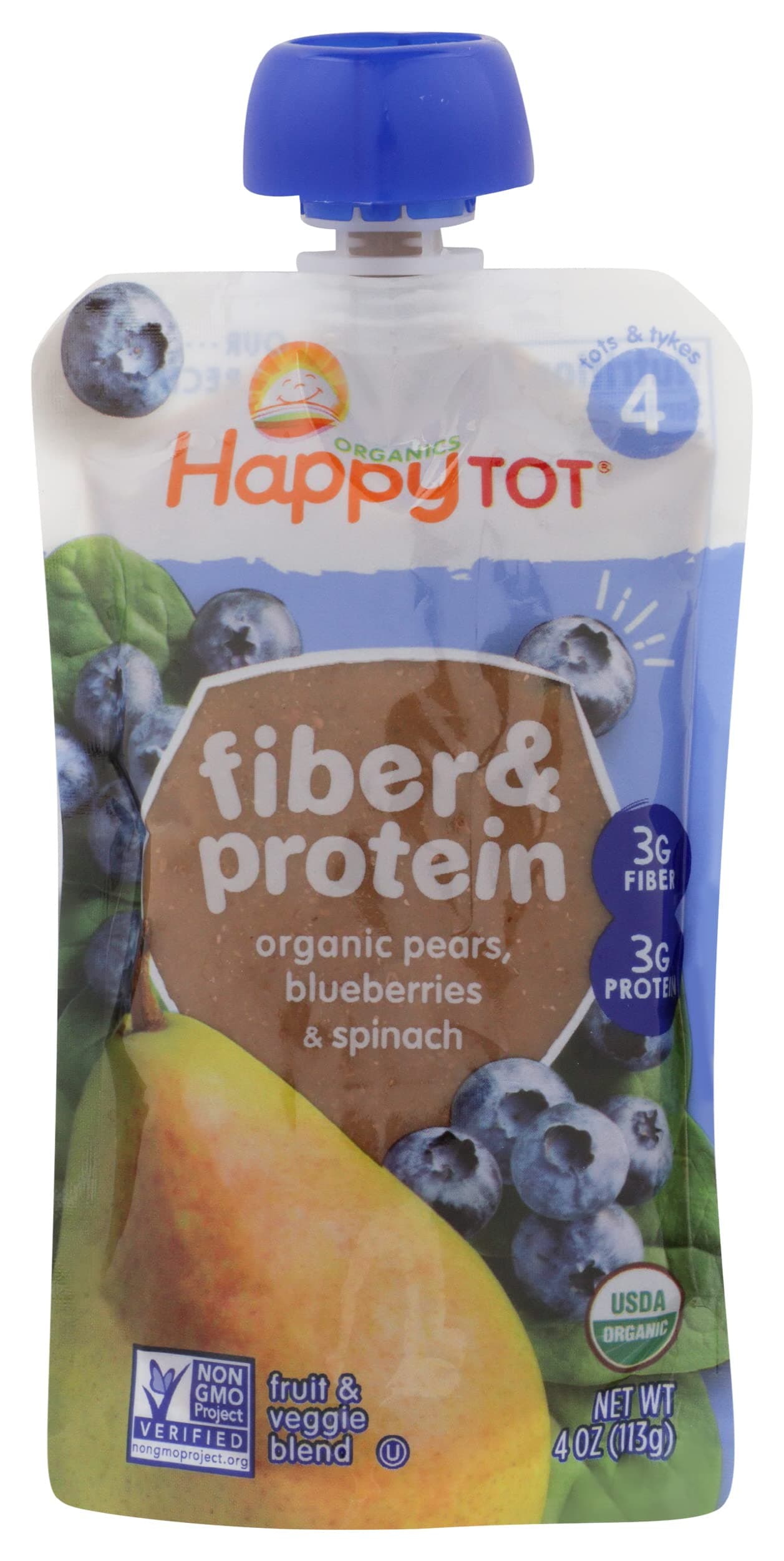 HAPPYTOT Organic Pear, Blueberry & Spinach, 4 oz Pear Blueberry Spinach 4 oz