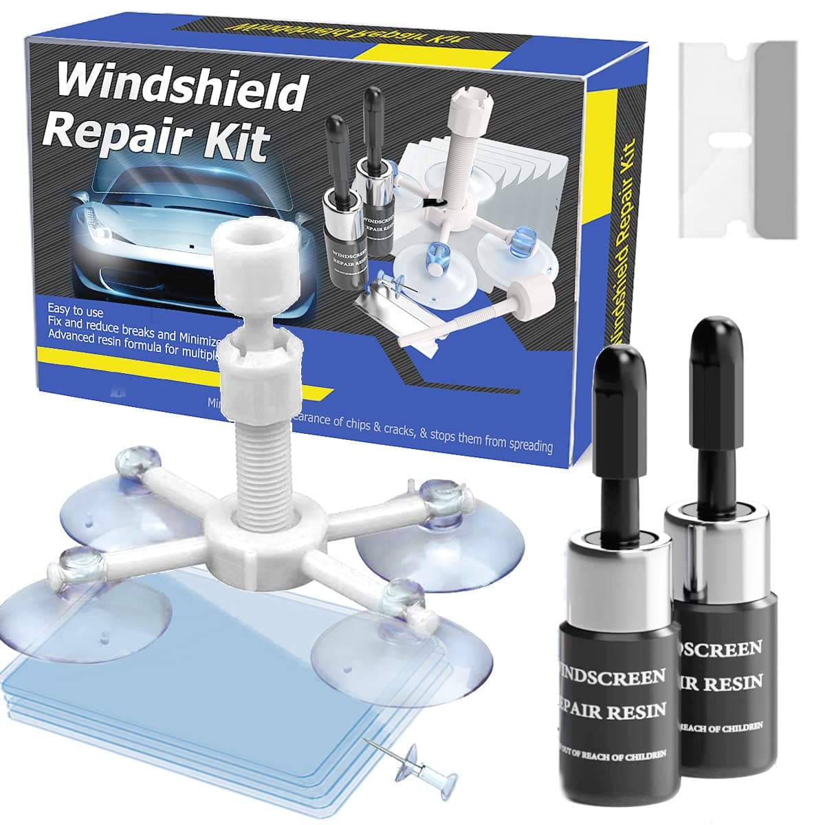 Windshield Repair Kit, Glass Repair Kit, Automotive Glass Nano Fluid Glass Repair Kit Quick Fix for Chips & Cracks & Star-Shaped & Nicks & Half-Moon & Crescents - Car Windshield Repair kit