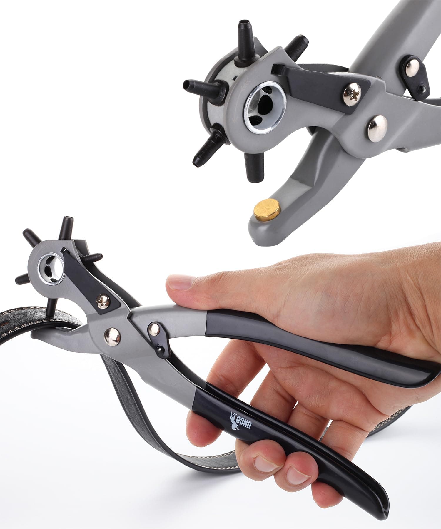 UNCO- Leather Hole Punch Tool, Multi Hole Sizes for Belts and Leather Black