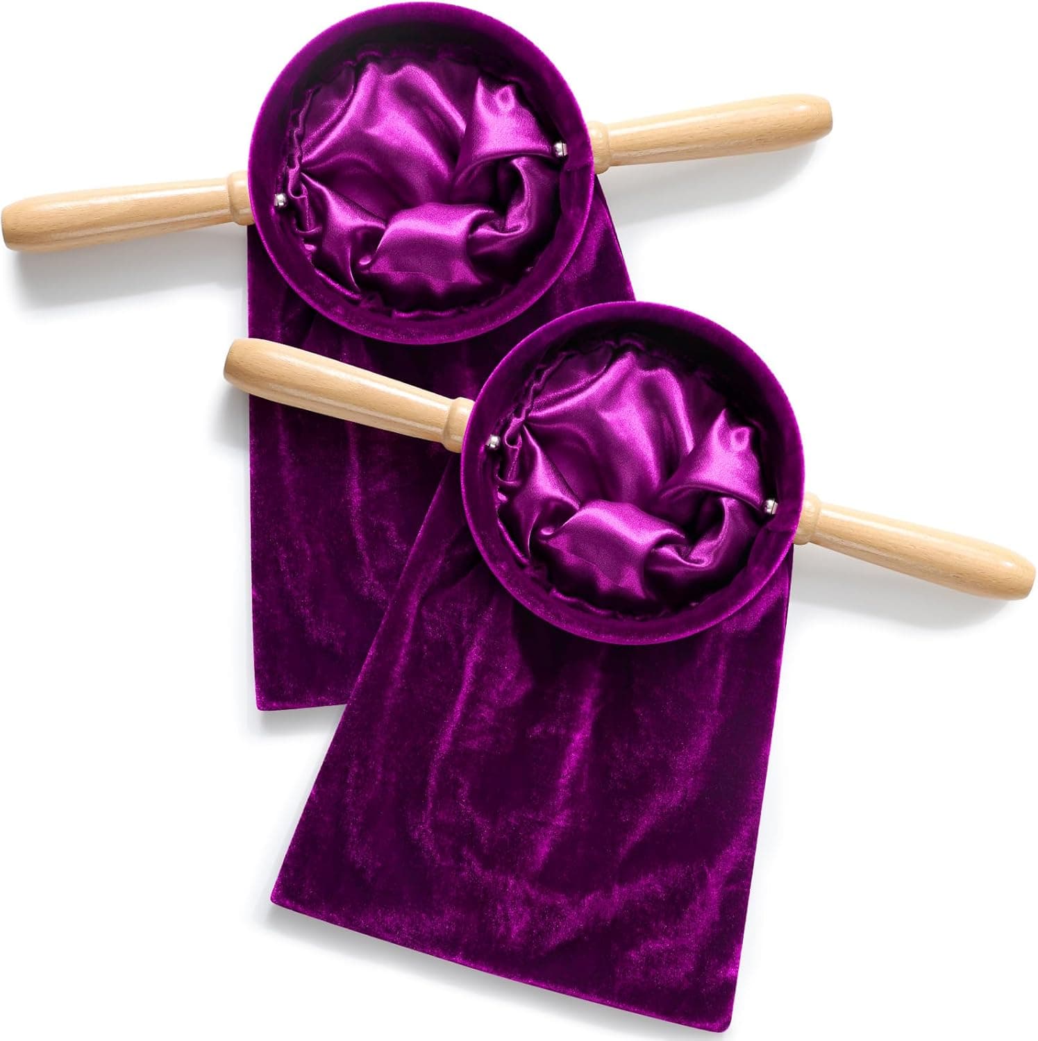 Tioncy Set of 2 Church Tithe Offering Bags with Wooden Handles Church Collection Bag with Handles for Churches Communion Supplies (Purple,13.78 x 5.71 Inch) 13.78 x 5.71 Inch Purple