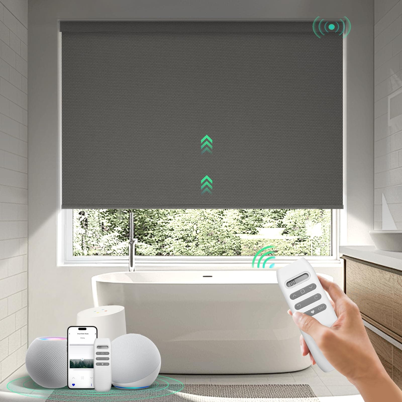 HeyBlinds Motorized Blinds with Remote, 100% Blackout Smart Blinds, Compatible with Alexa, Google and Homekit (Photo Film-Taupe BO) Photo Film-taupe Bo Custom Size