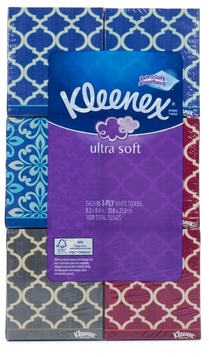Kleenex Ultra Soft Tissues, 3-Ply, Pack of 6 Each 85 Count Purple 510 Count (Pack of 1)