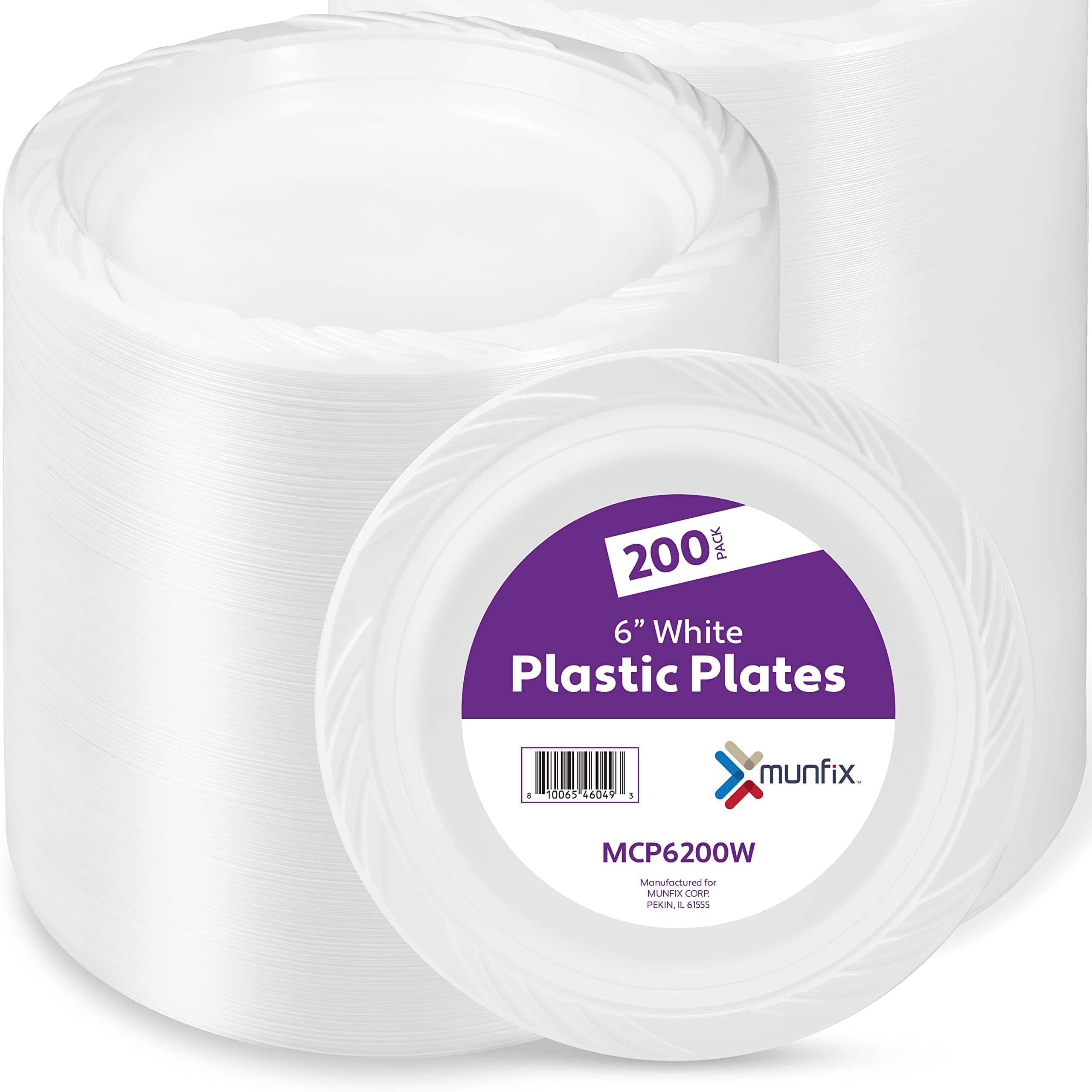 200 White Plastic Dessert Plates, 6 Inch Disposable Plates, Bulk Pack for Party, BBQ, Picnic, Parties, Travel and Events, Microwavable Recyclable Large