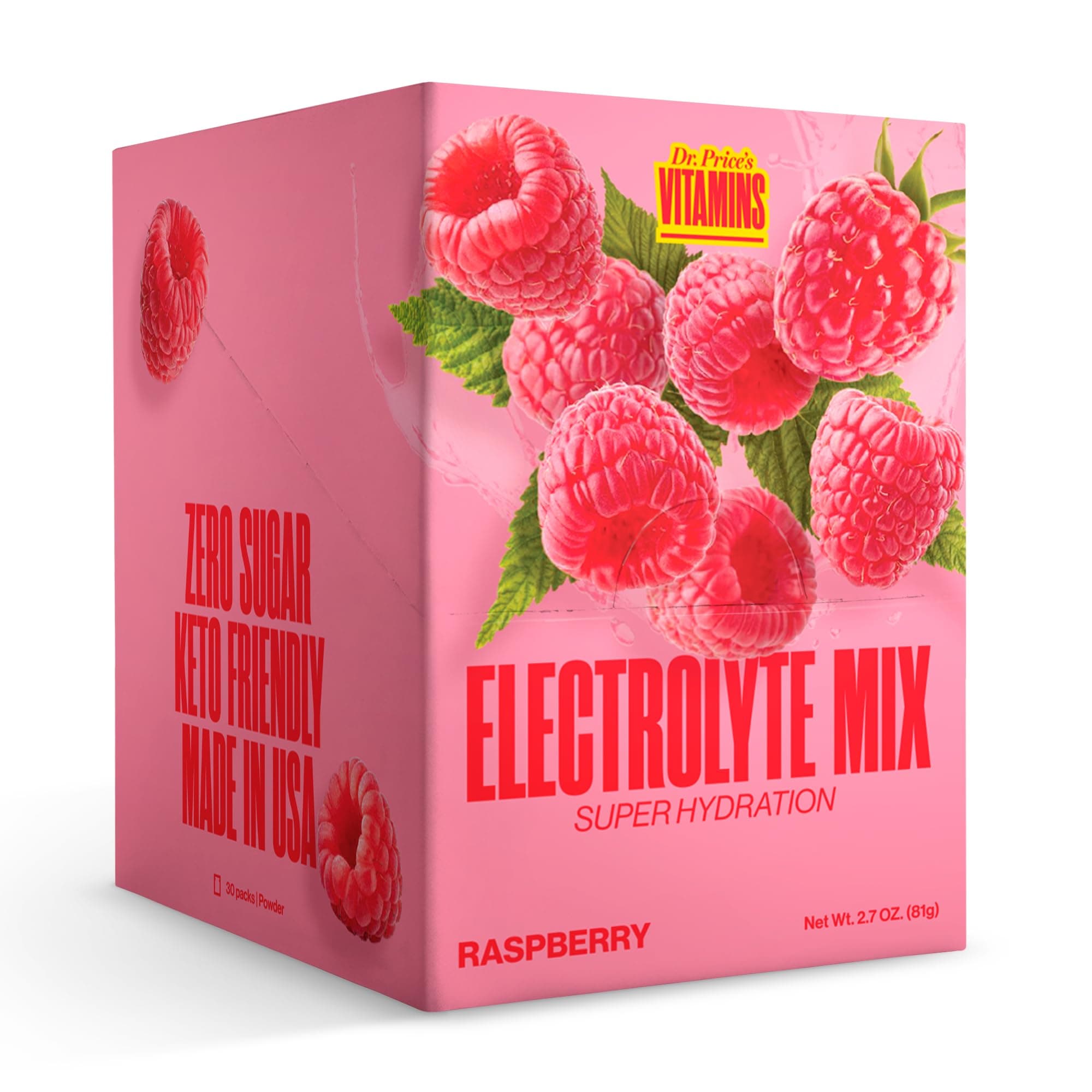 Dr. Price’s Electrolytes Powder Packets – Raspberry, 30 Servings | Sugar Free Hydration Drink Mix with 72+ Trace Minerals | Keto Electrolytes, Vegan, Doctor-Formulated, Made in USA Raspberry 2.7 Ounce (Pack of 1)