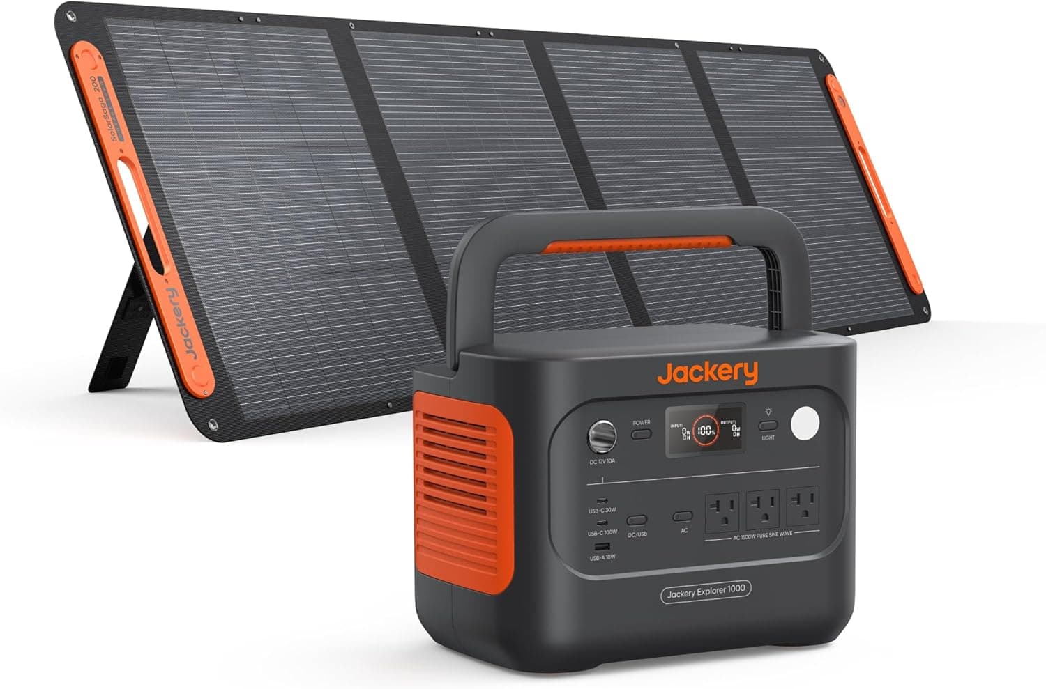 Jackery Solar Generator 1000 v2 with 200W Solar Panel,1070Wh Portable Power Station LiFePO4 Battery,1500W AC/100W USB-C Output, 1Hr Fast Charge for Outdoor,Off-Grid Living,RV,Emergency E1000v2+200W