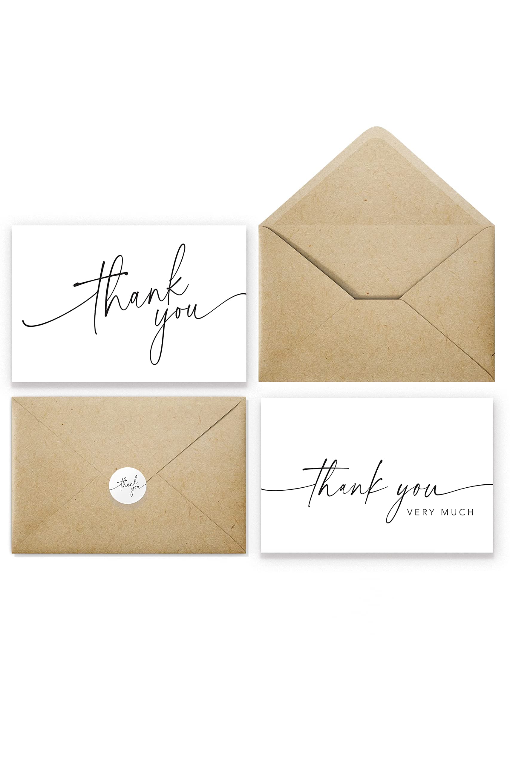 Thank You Cards with Envelopes & Matching Stickers, Bulk Pack of 100, 4x6 Inch Minimalistic Design - Suitable for Business, Baby Shower, Wedding, Small Business, Graduation, Bridal Shower, Funeral White