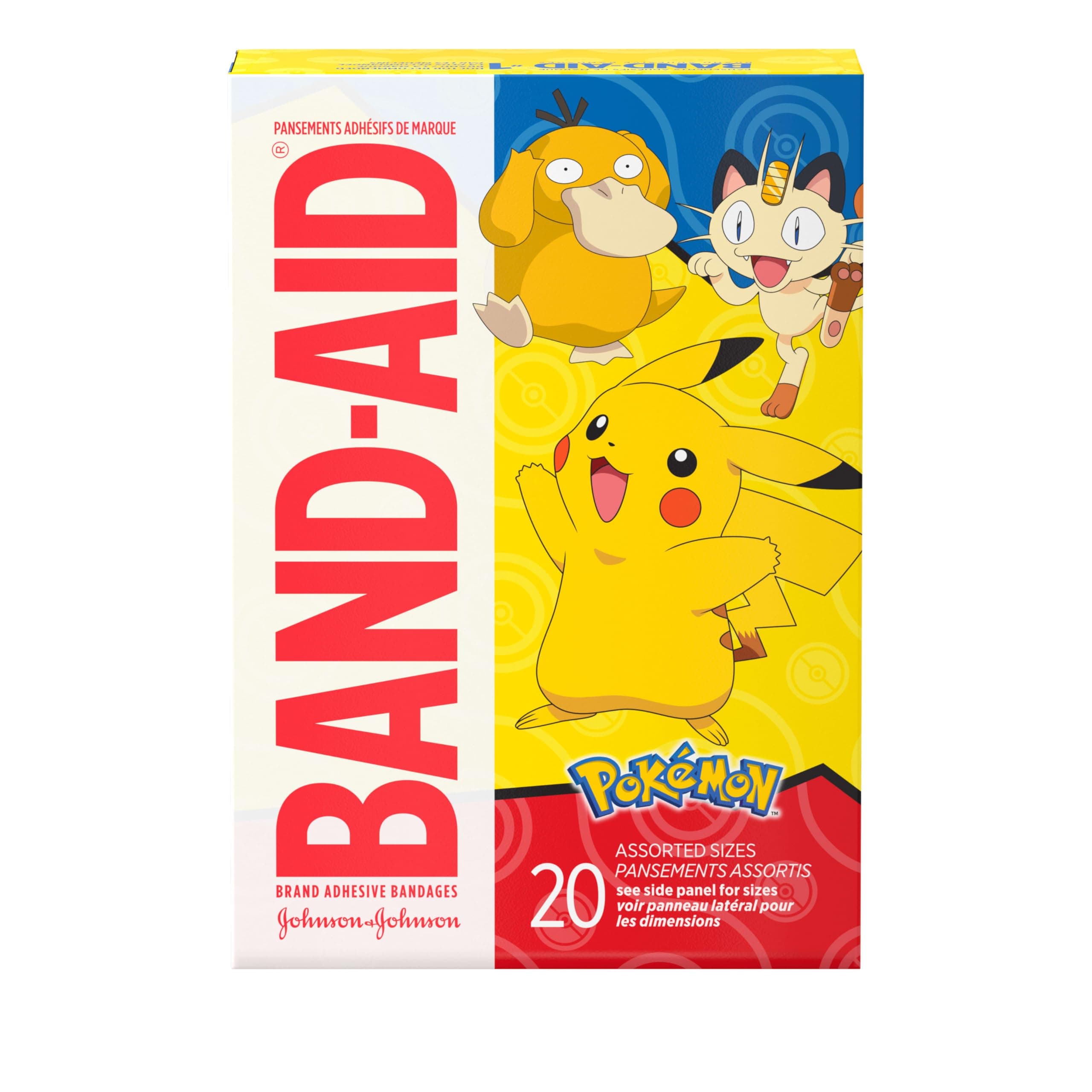 Band-Aid Brand Adhesive Bandages for Minor Cuts & Scrapes, Wound Care Featuring Pokémon Characters for Kids, Assorted Sizes 20 ct Pokémon 20 Count (Pack of 1)