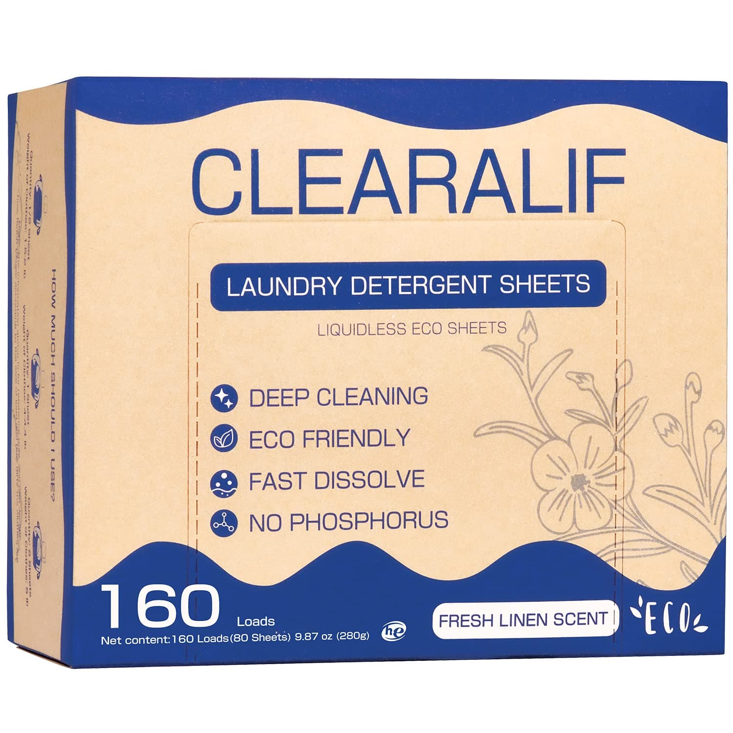 CLEARALIF Laundry Detergent Sheets Up to 160 Loads, Fresh Linen - Great For Travel,Apartments, Dorms,Laundry Detergent Strips Eco Friendly & Hypoallergenic Fresh Linen 160 Count (Pack of 1)