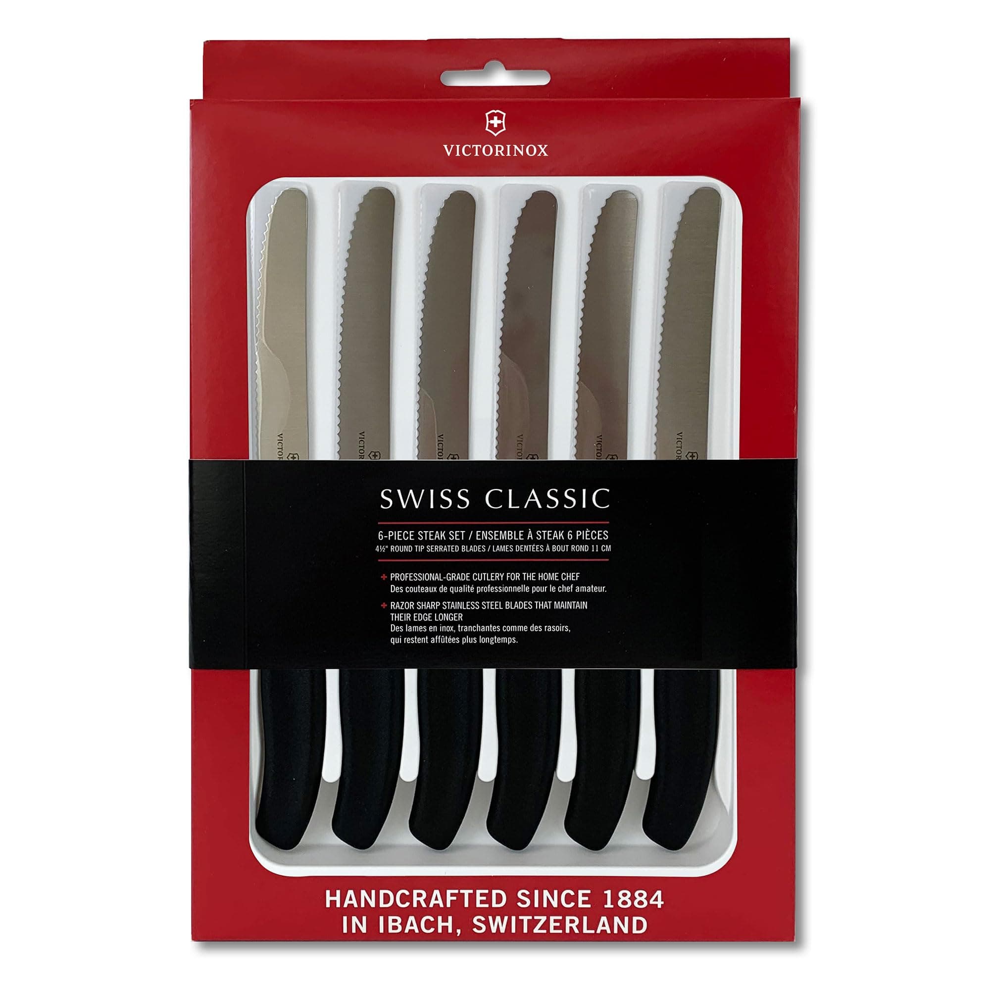 Victorinox 6.7833.6US1 sadf Swiss Classic 6-Piece Steak Knife Set, 4-1/2-Inch Serrated Blades with Round Tip, 4-Inch 6-Piece Round Tip