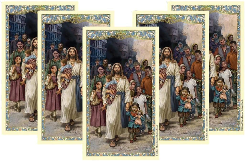 Needzo Holy Cards Set of Jesus, Welcome the Stranger Prayer for Refugees, Laminated Pack of 5, 2-5/8 x 4-3/8 Inches