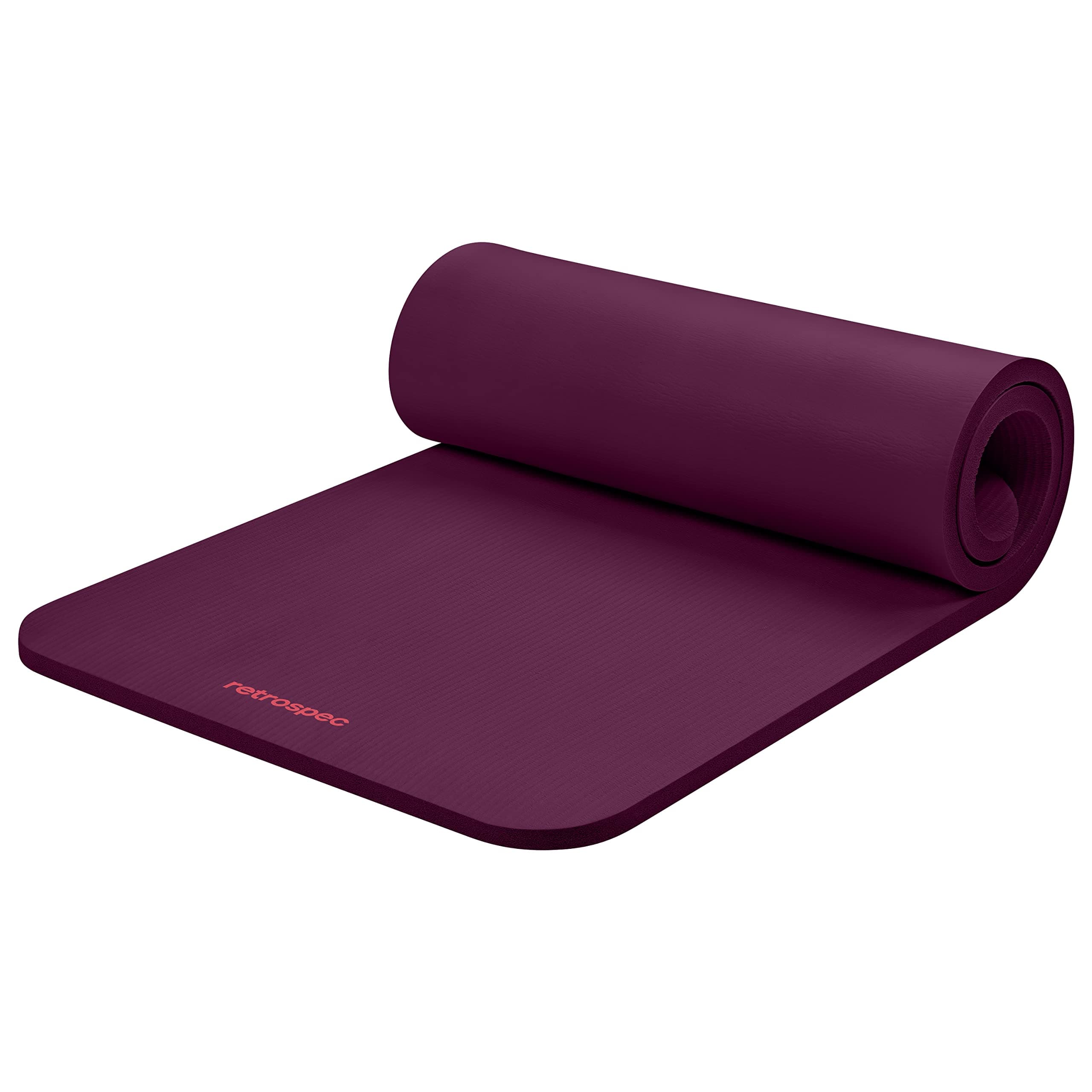Retrospec Solana Yoga Mat 1" Thick w/Nylon Strap for Men & Women - Non Slip Exercise Mat for Home Yoga, Pilates, Stretching, Floor & Fitness Workouts Boysenberry 1 inch