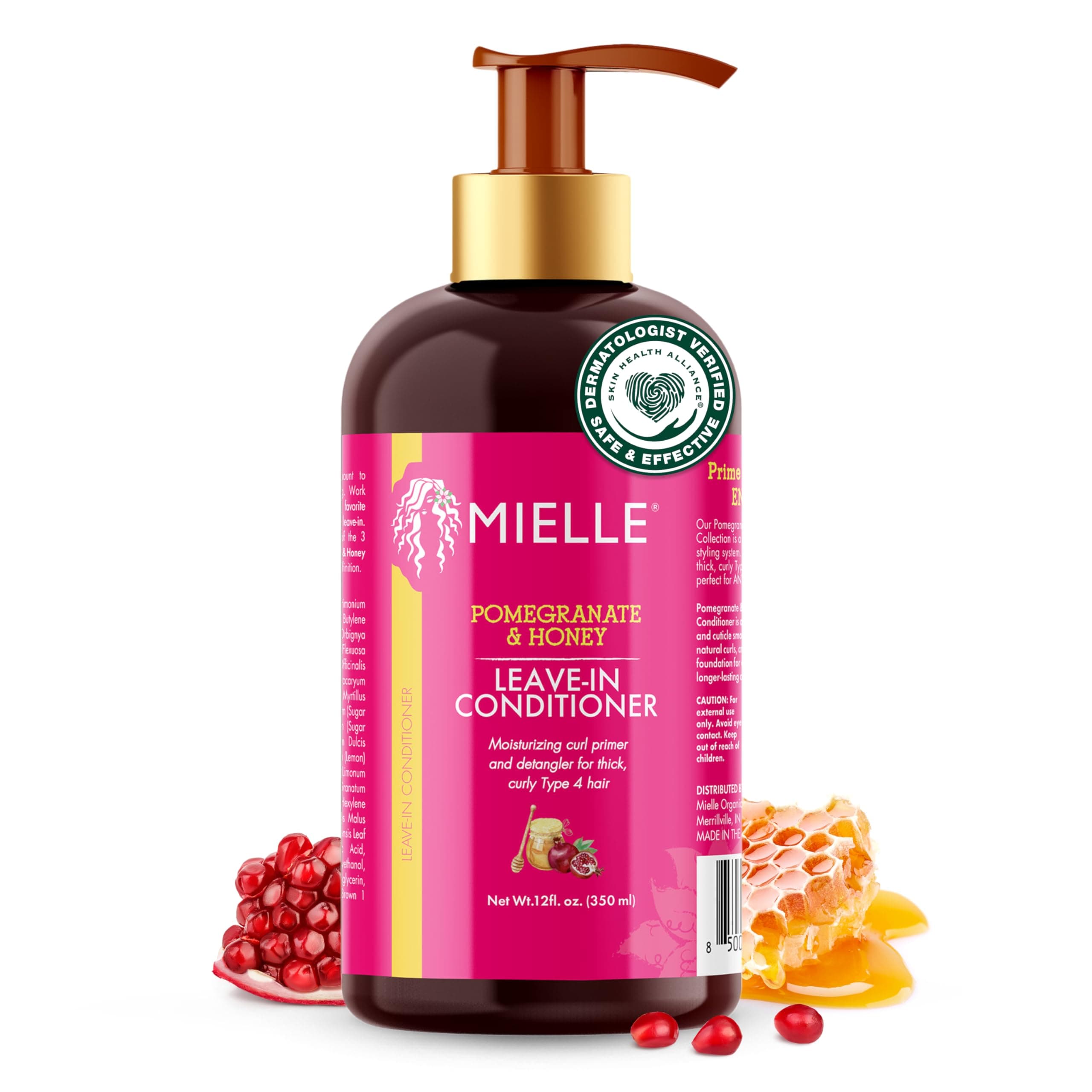 Mielle Organics Pomegranate & Honey Leave In Conditioner for Curly Hair - Moisturizing Detangler & Curly Hair Treatment to Help Repair Damage, Prevent Frizz & Improve Shine (12 Fl Oz) 12 Fl Oz (Pack of 1)
