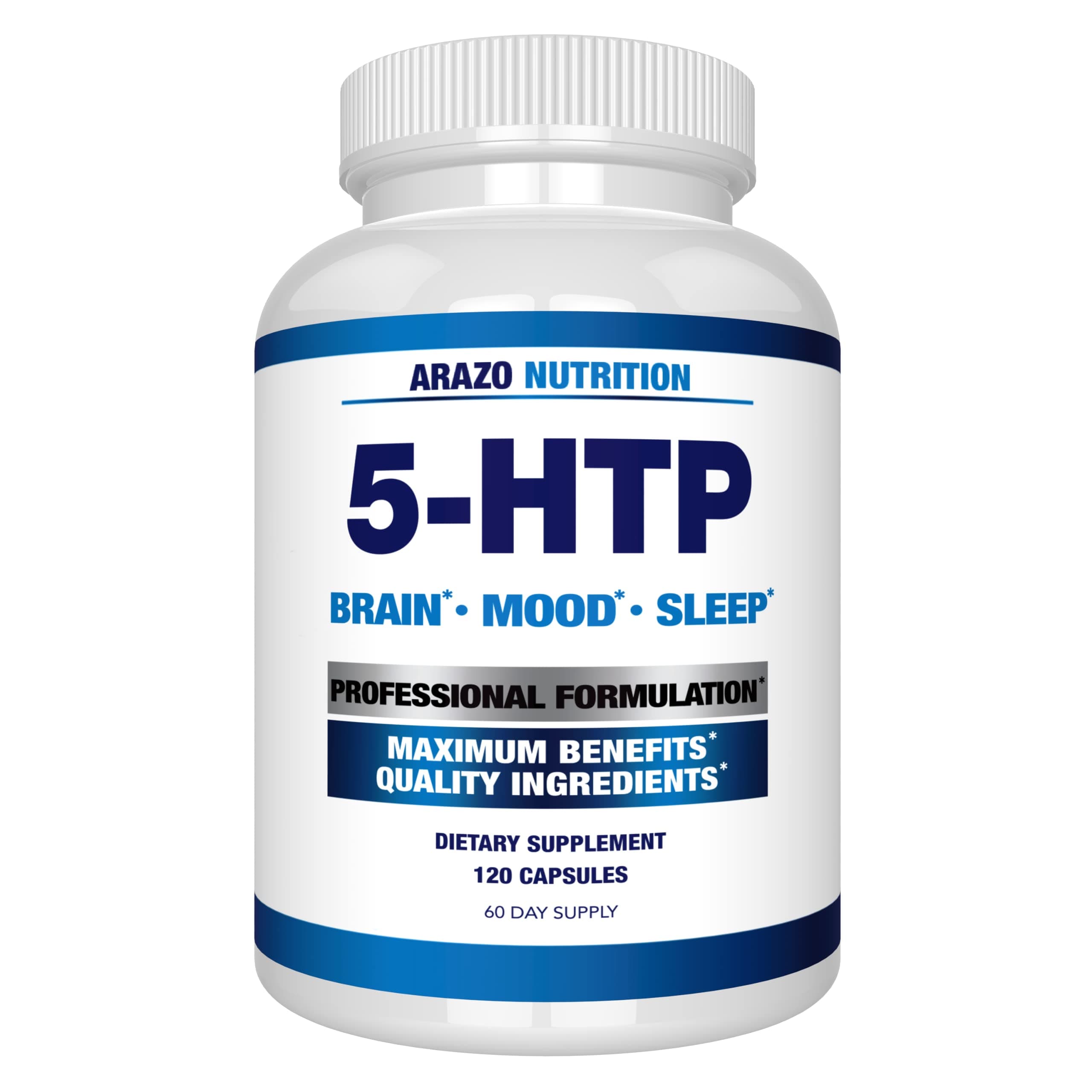 5-HTP 200 MG Plus Calcium for Mood, Sleep – Supports Calm and Relaxed Mood – 99% High Purity – 120 Capsules – Arazo Nutrition