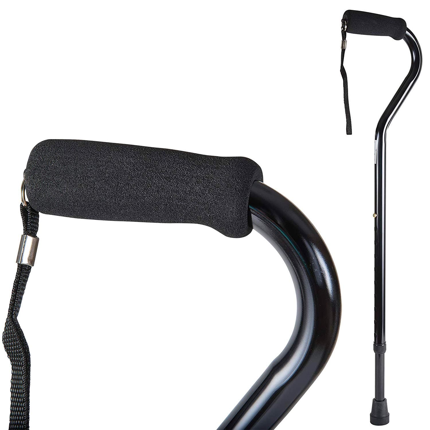 DMI Walking Cane and Walking Stick for Adult Men and Women, FSA Eligible, Lightweight and Adjustable from 30-39 Inches, Supports up to 250 Pounds with Ergonomic Hand Grip and Wrist Strap, Black 1