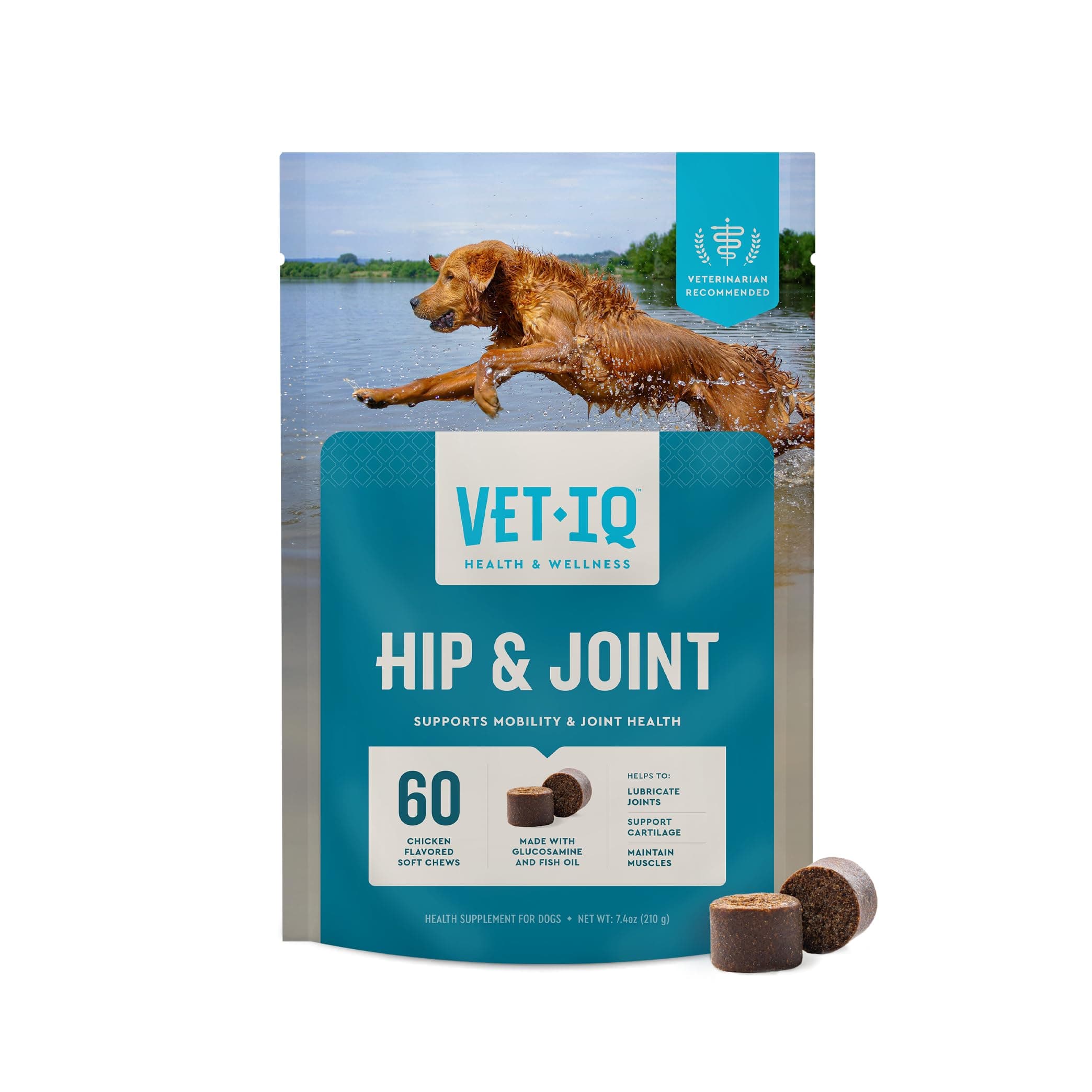 VetIQ Glucosamine Hip & Joint Supplement for Dogs, 60 Soft Chews, Joint Support Supplement with MSM and Krill, Dog Health Supplies Large & Small Breed, Chicken Flavored Chewables Standard Strength 60 Count (Soft Chews)