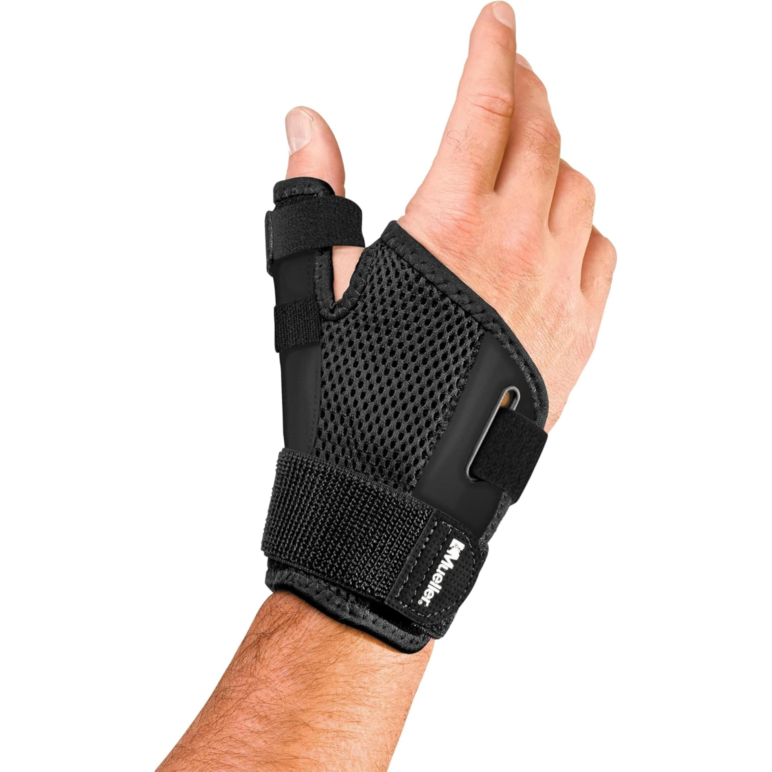 MUELLER Sports Medicine Adjust-to-Fit Thumb Stabilizer, Spica Splint, Thumb Pain Relief Brace for Men and Women, Ideal for De Quervain's Tenosynovitis, Arthritis, Sprains, Fits Right or Left Black 1 Count (Pack of 1) Stabilizer