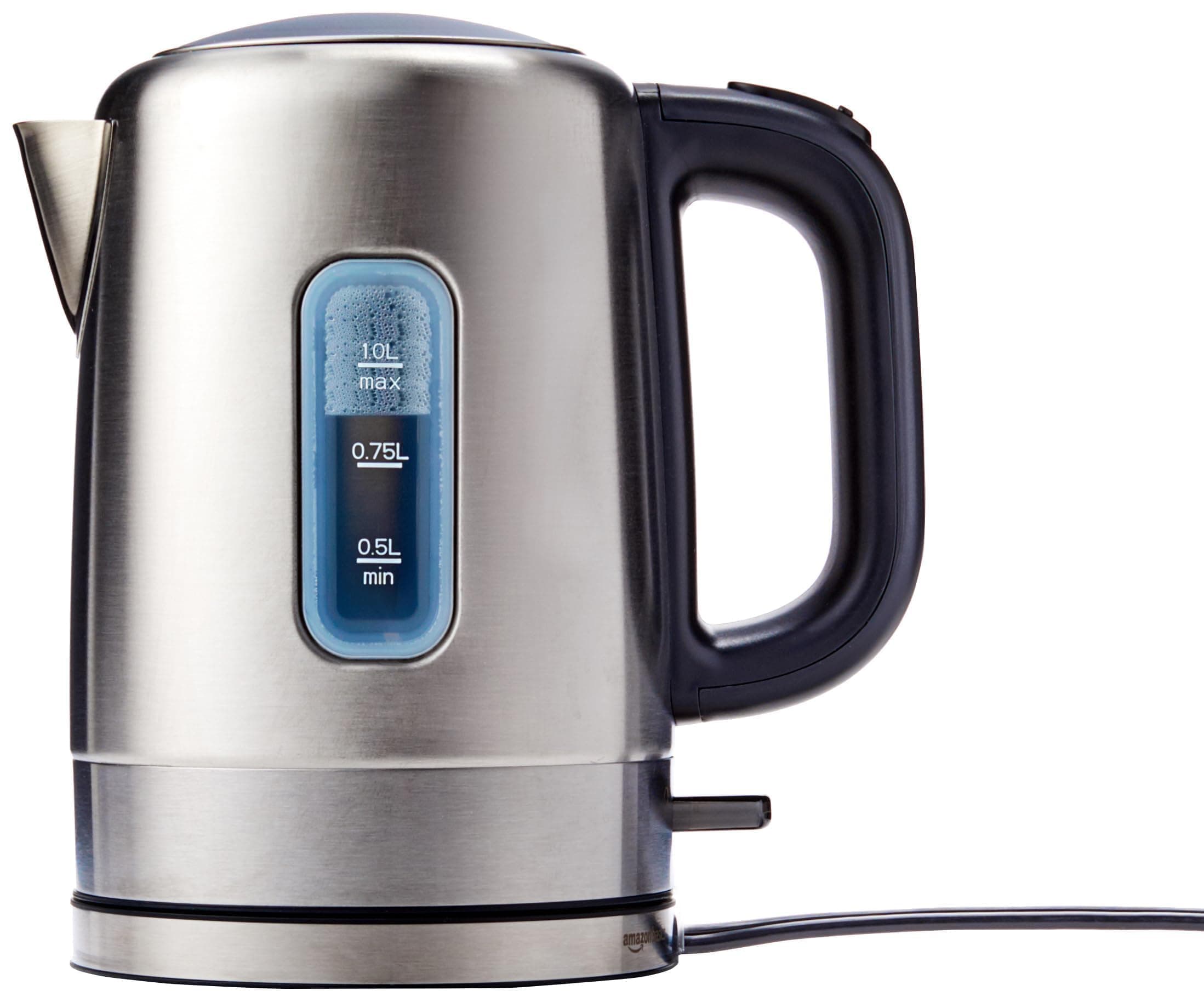 Amazon Basics Amazon Basics Electric Stainless Steel Kettle for Tea and Coffee, BPA-Free, Fast Boiling, Auto Shut-Off, 1.1 Quarts, 1500W, Black and Silver