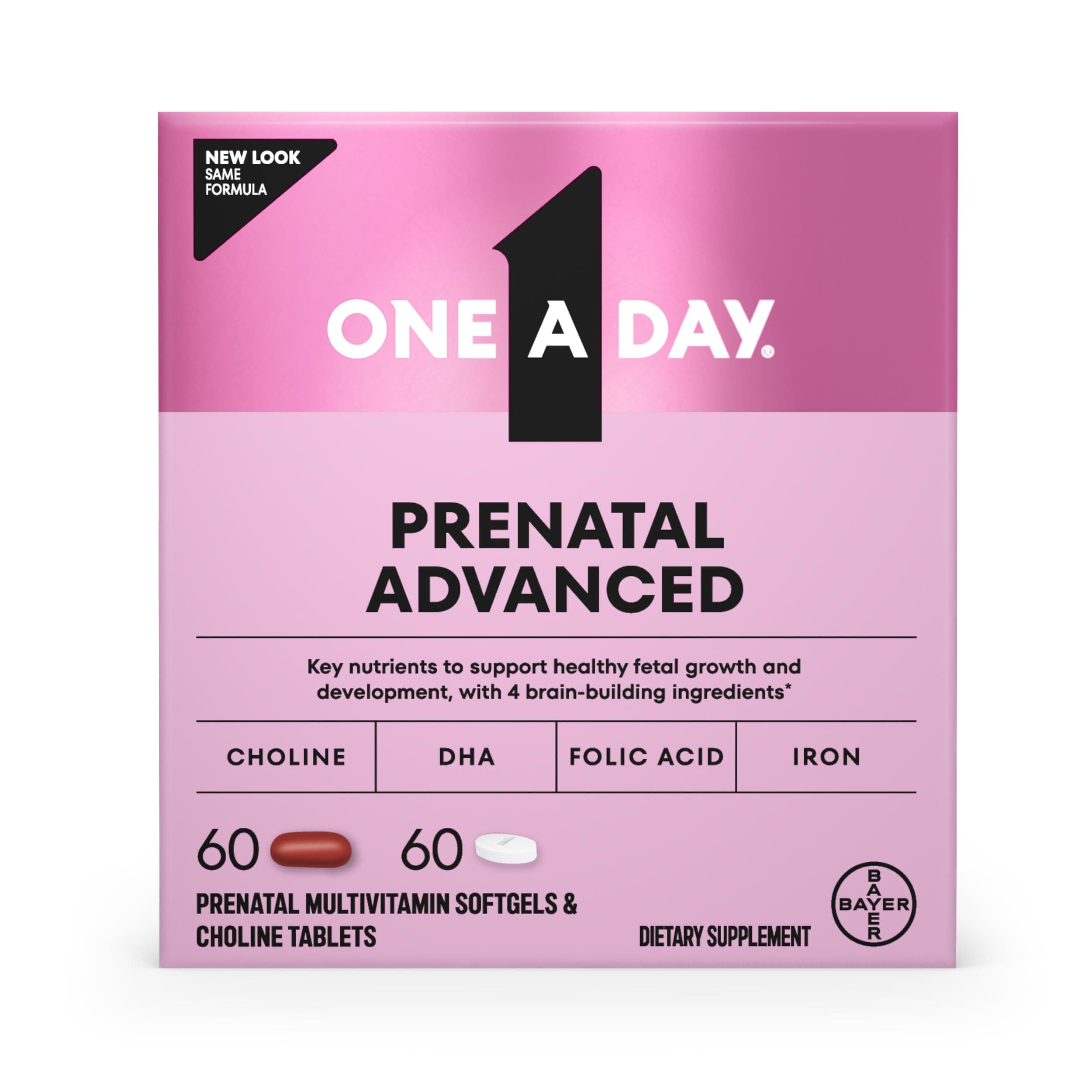 One A Day Prenatal Advanced- Prenatal Vitamins with Folic Acid, Choline, DHA & Iron, Pregnancy Vitamins for Women to Support Baby’s Development, 60+60 Ct (120 Total Set) (Packaging May Vary) 60+60ct (120 Total Set)