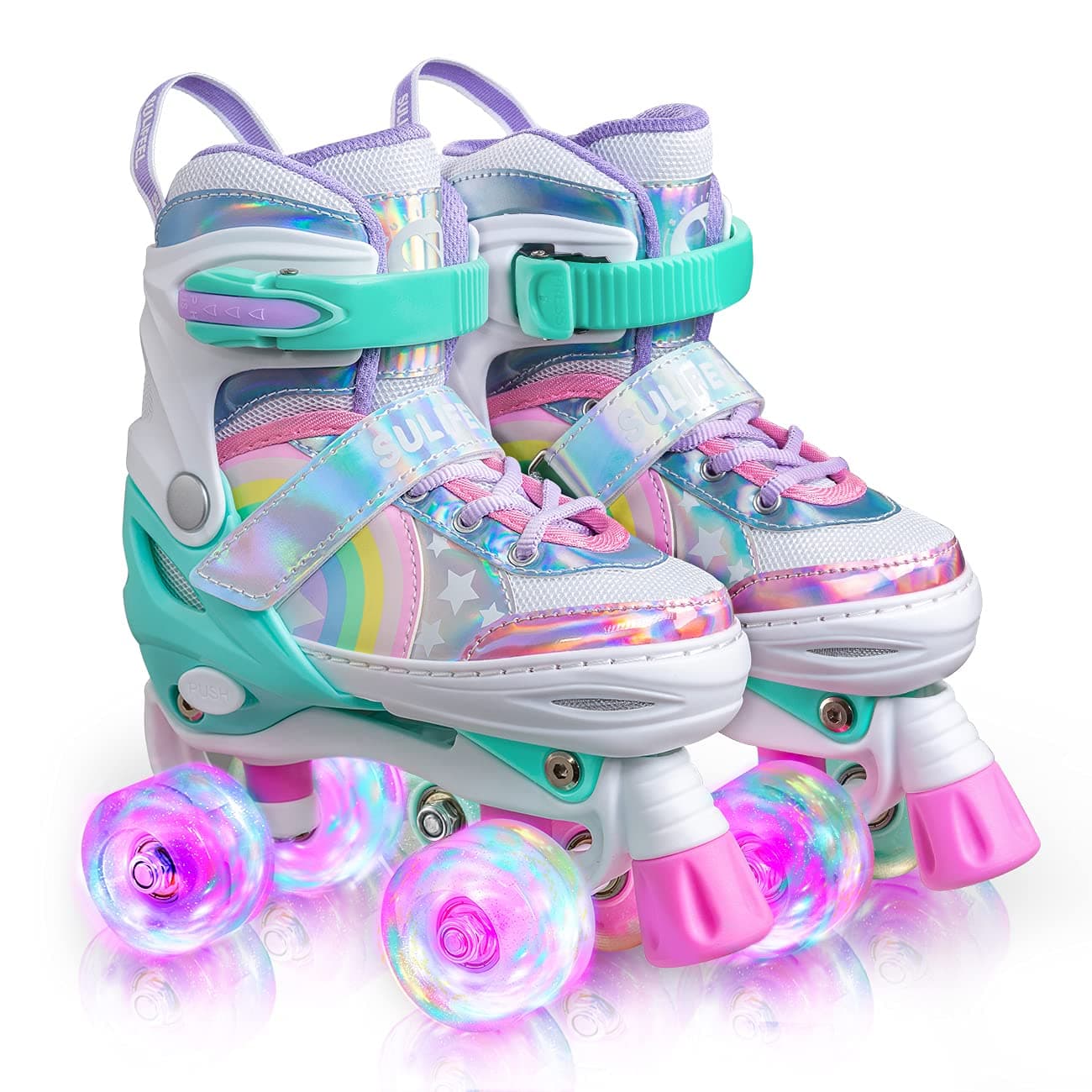 SULIFEEL Rainbow Unicorn 4 Size Adjustable Roller Skates for Girls Boys for Kids Ages 3-5 5-8 6-12 Children Skates Indoor Outdoor A Rainbow Small - Little Kid