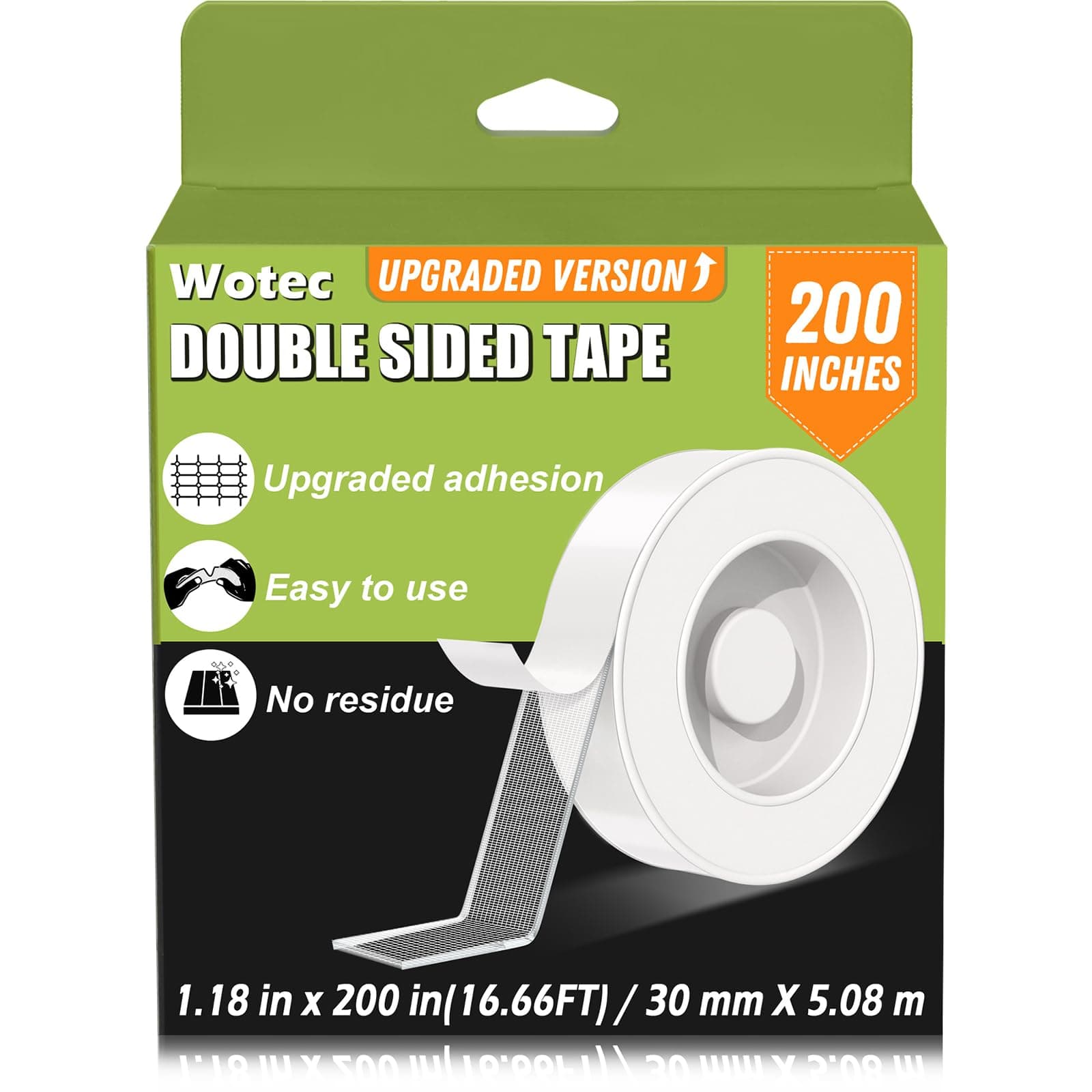 Double Sided Filament Core Tape Removable 200 x 1.18 Inch, Filament Core Clear & Tough Nano Mounting Tape Heavy Duty, Multipurpose Adhesive Poster Carpet Tape