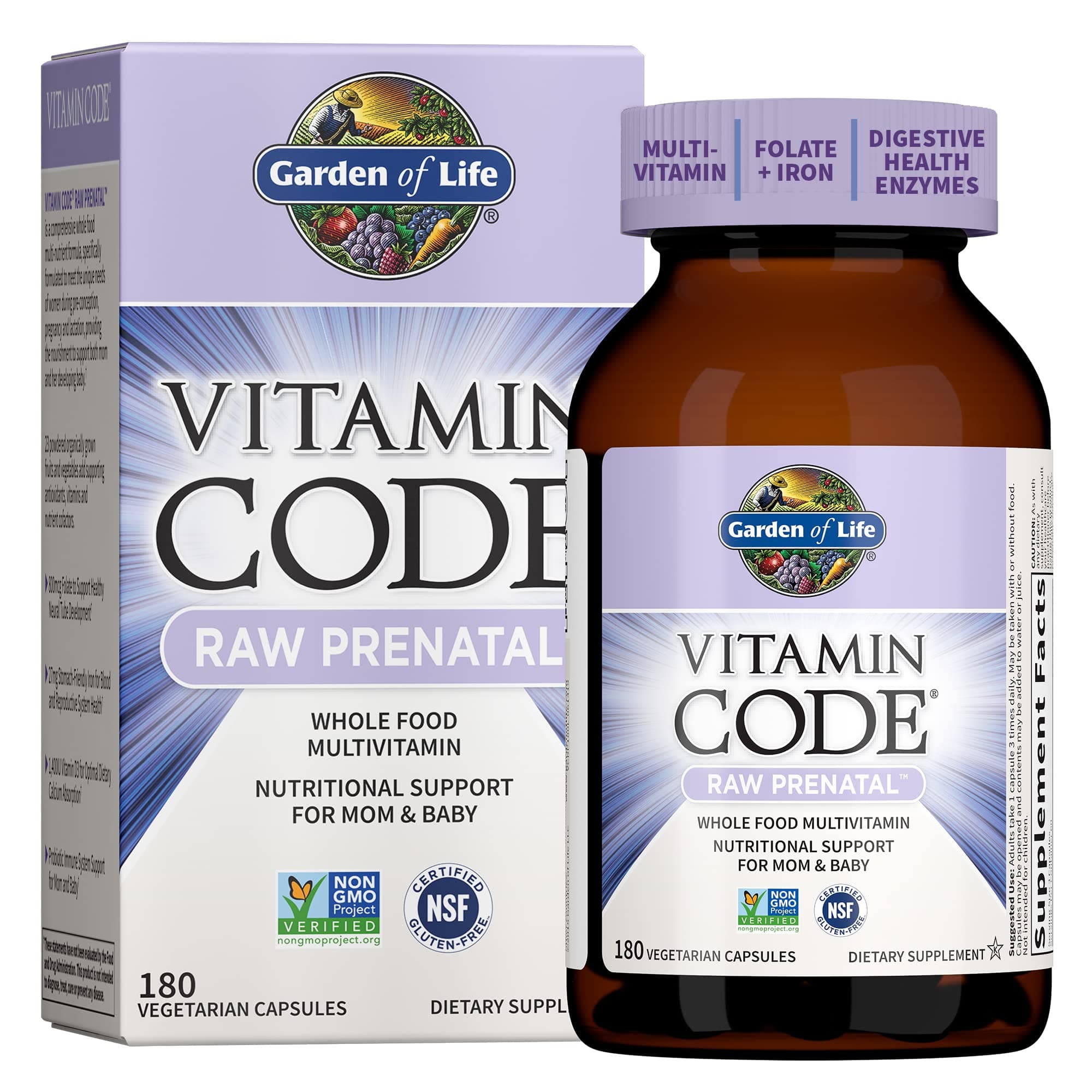 Garden of Life Prenatal Multivitamin for Women from Whole Foods with Biotin, Iron & Folate not Folic Acid, Probiotics for Immune Support - Vitamin Code Raw Pregnancy Must Haves - 180 Capsules 180 Count (Pack of 1)