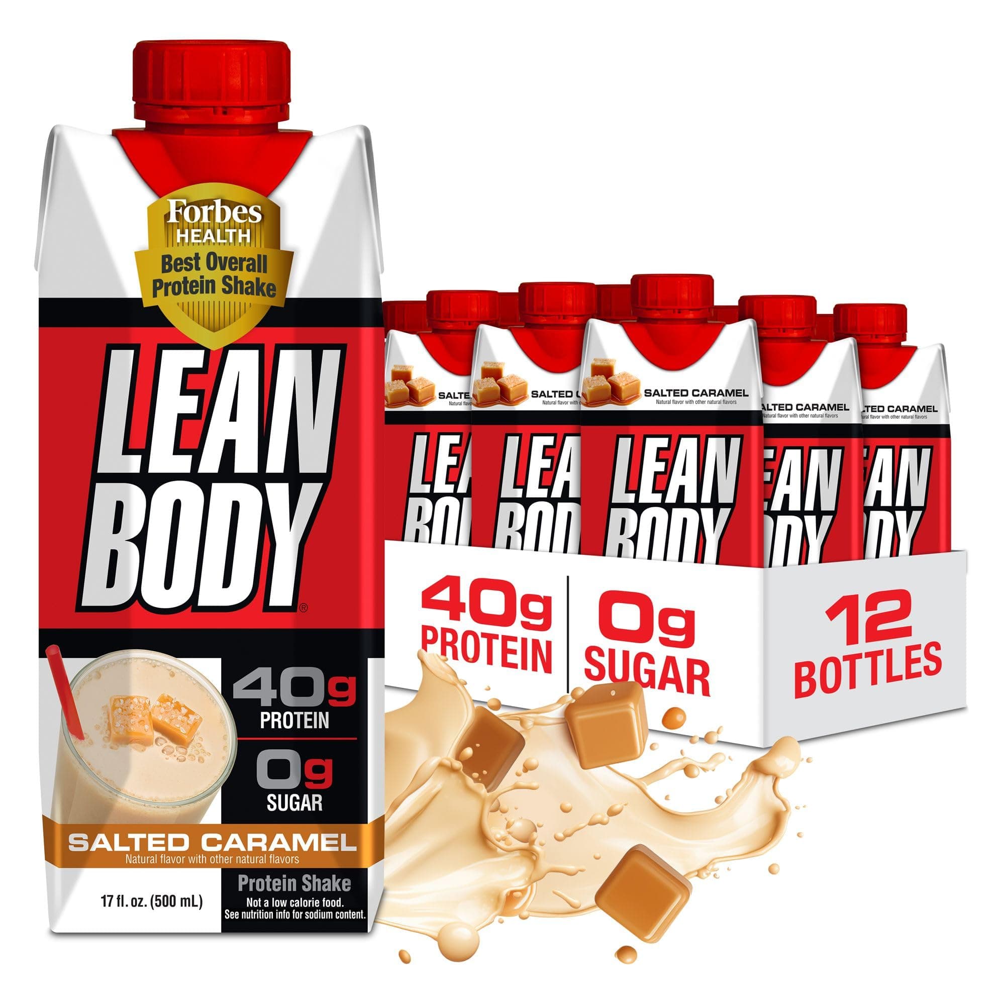 Lean Body Ready-to-Drink Salted Caramel Protein Shake, 40g Protein, Whey Blend, 0 Sugar, Gluten Free, 22 Vitamins & Minerals, 17 Fl Oz (Pack of 12) Salted Caramel 17 Fl Oz (Pack of 12)