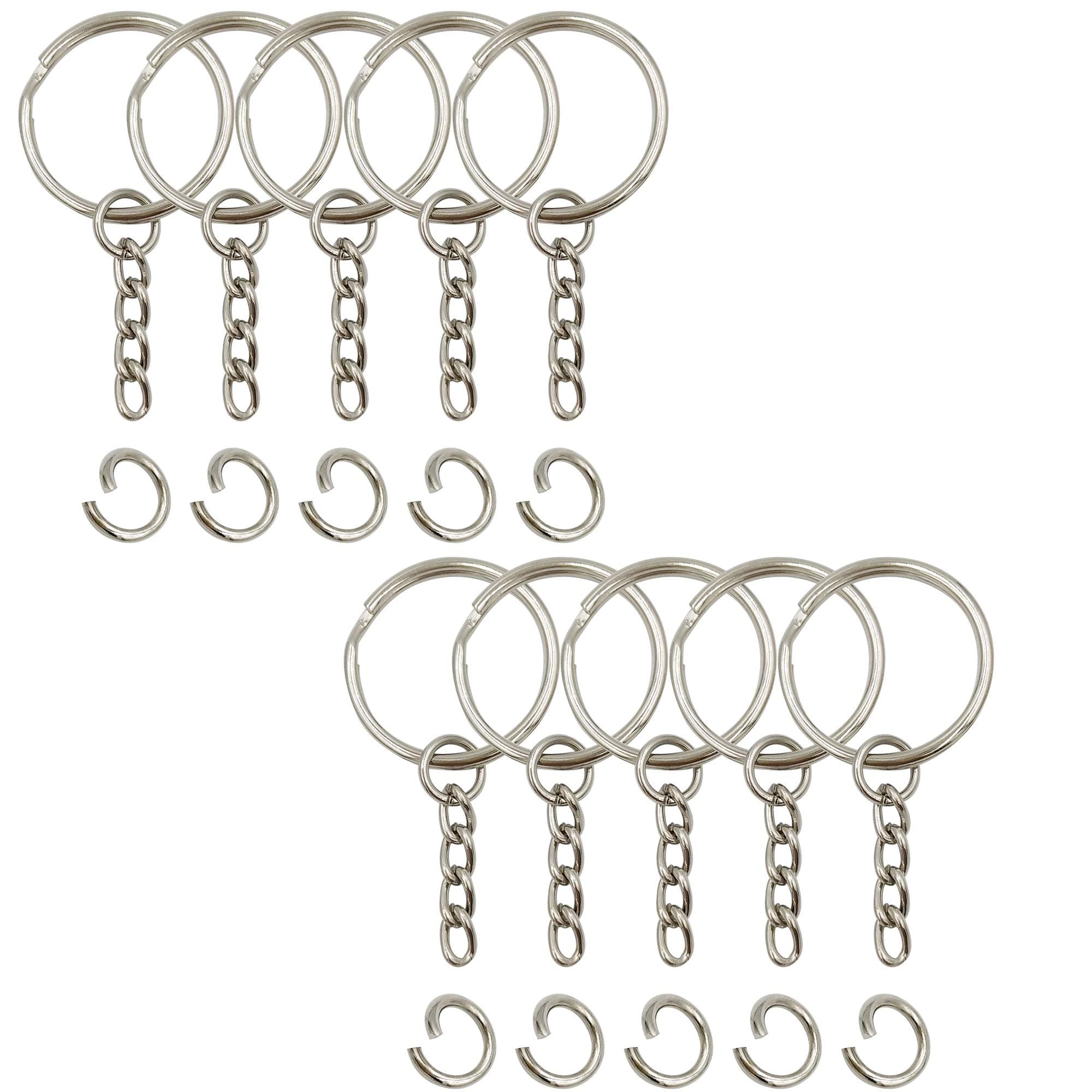 Key Ring with Chain and Open Jump Rings 1 inch, 50 Pack 50pack