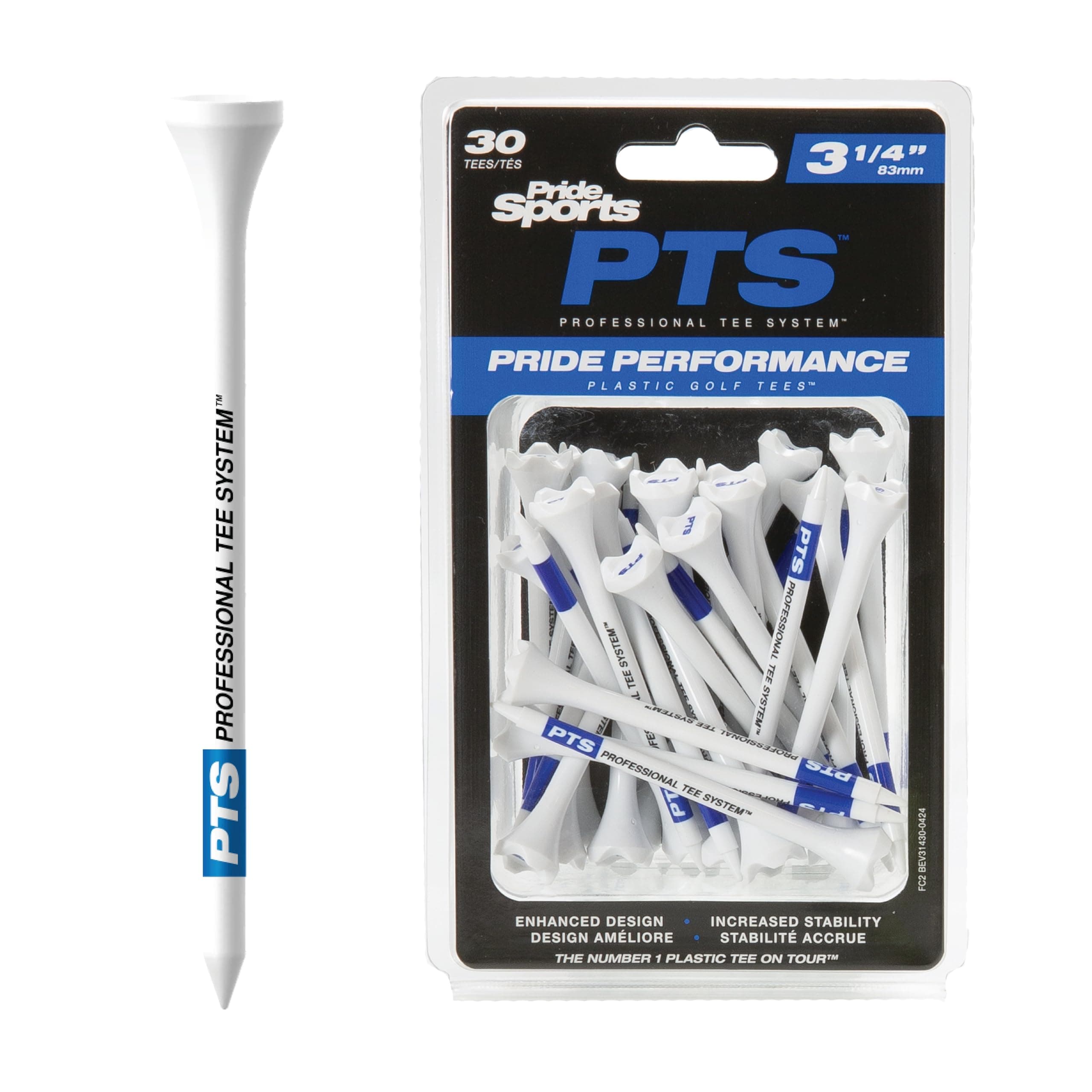 PrideSports PTS Plastic Golf Tees | 30 Count, 3-1/4 Inch | #1 Plastic Tee on Tour | Best for Drivers & Woods 3-1/4" 30 Count