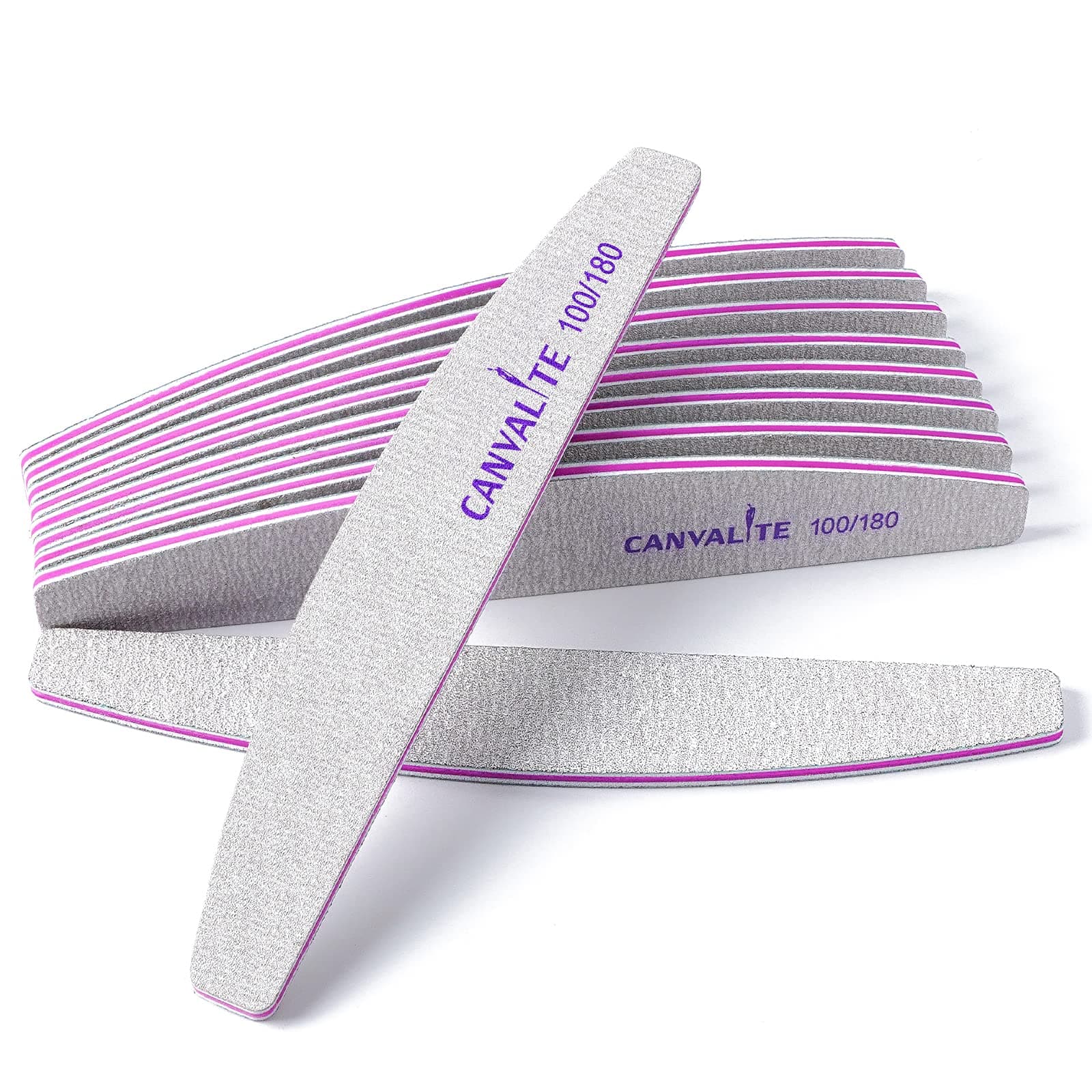Canvalite 10 PCS Nail File Professional Nail Files Reusable Double Sided Emery Board(100/180 Grit) Nail Styling Tools for Home and Salon Use Christmas Gifts for Women Half moon 10 Count (Pack of 1)
