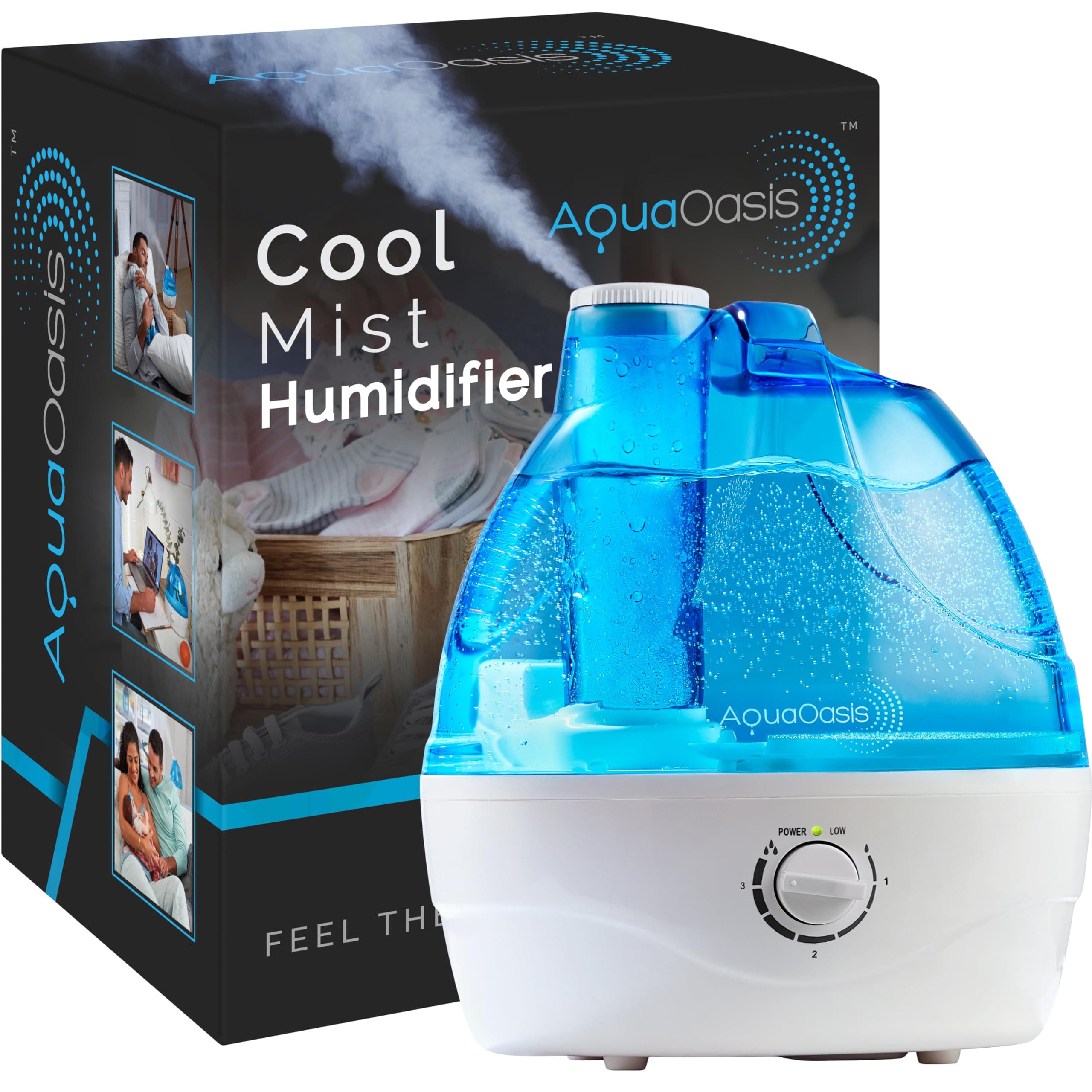 AquaOasis® Cool Mist Humidifier (2.2L Water Tank) Quiet Ultrasonic Humidifiers for Bedroom & Large room - Adjustable -360 Rotation Nozzle, Auto-Shut Off, Humidifiers for Babies Nursery & Whole House White