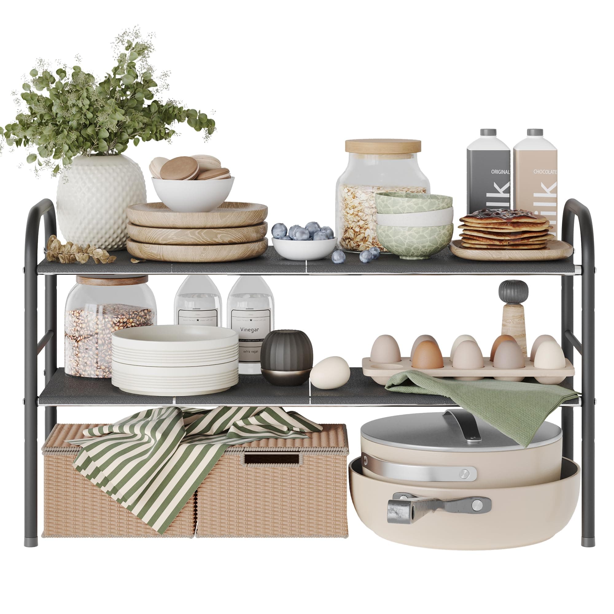 NETEL Under Sink Organizers and Storage, 2 Tier Expandable Under Cabinet Organizer Shelf with 8 Removable Panels,under sink shelf bathroom,Adjustable Shelf for Cupboard 8 Thickened Panels
