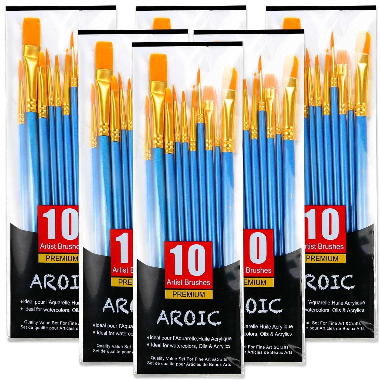 60 Pcs Acrylic Paint Brush Set, Oil & Watercolor - Professional Artist Brushes with Wooden Handle Nylon Hair Brushes - Bulk Art Supplies for Adults, Kids & Beginners Blue 60pcs