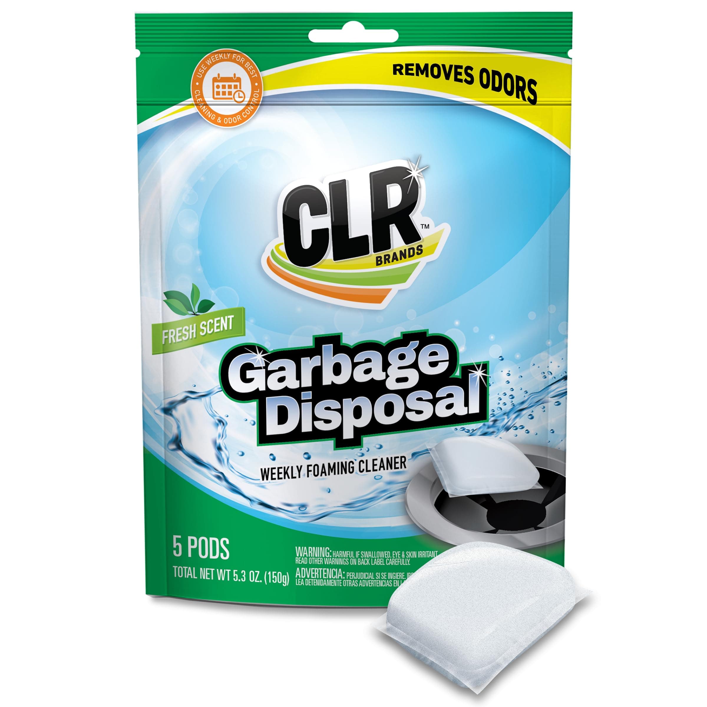CLR Fresh & Clean Garbage Disposal, Fresh Scent Weekly Foaming Cleaning Pods, 5 Pods Total (Packaging May Vary) 5 Count (Pack of 1)