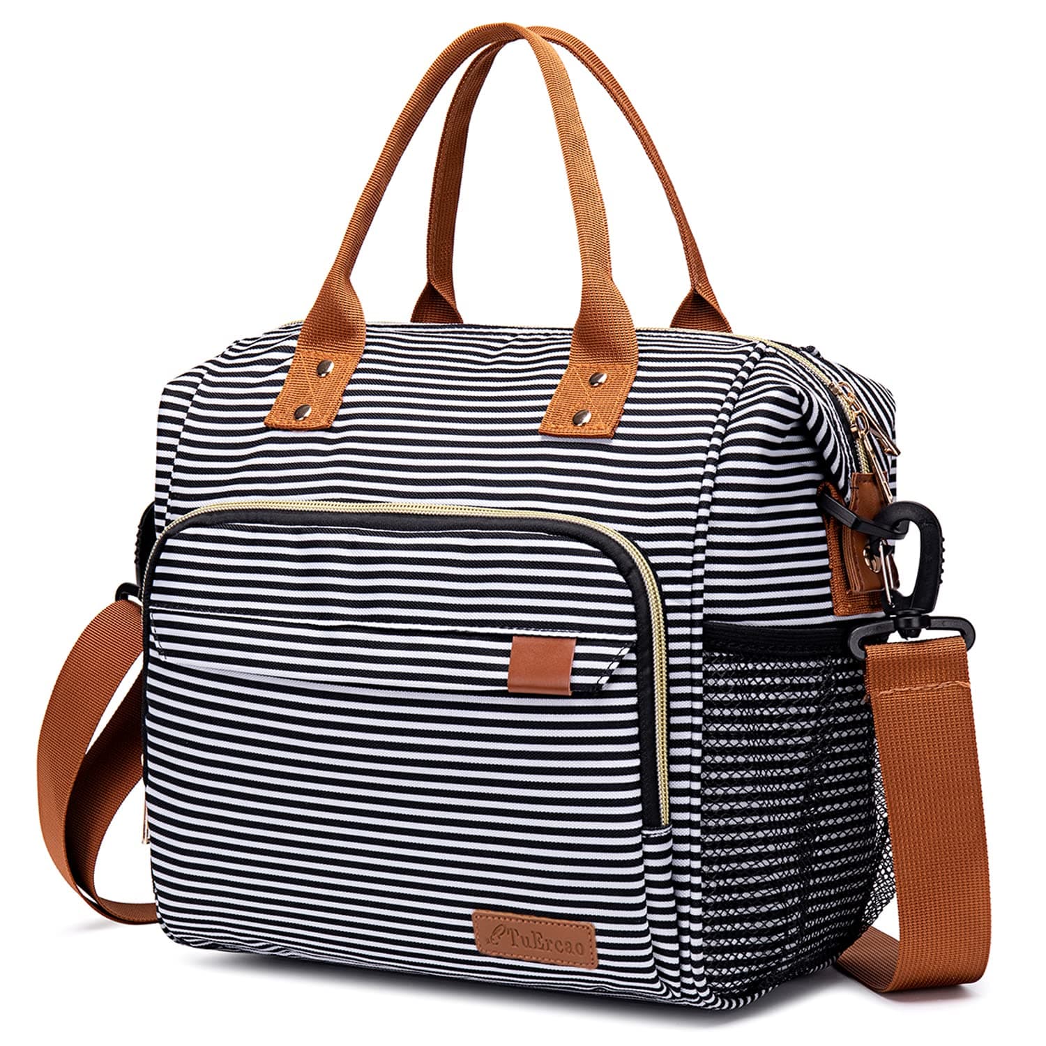 TuErCao Lunch Bag Women Insulated Lunch Box for Work Leakproof Soft Cooler for Picnic Travel Road Trips, Loncheras para Mujer Adult, Stripes Large A4: Black White Stripes