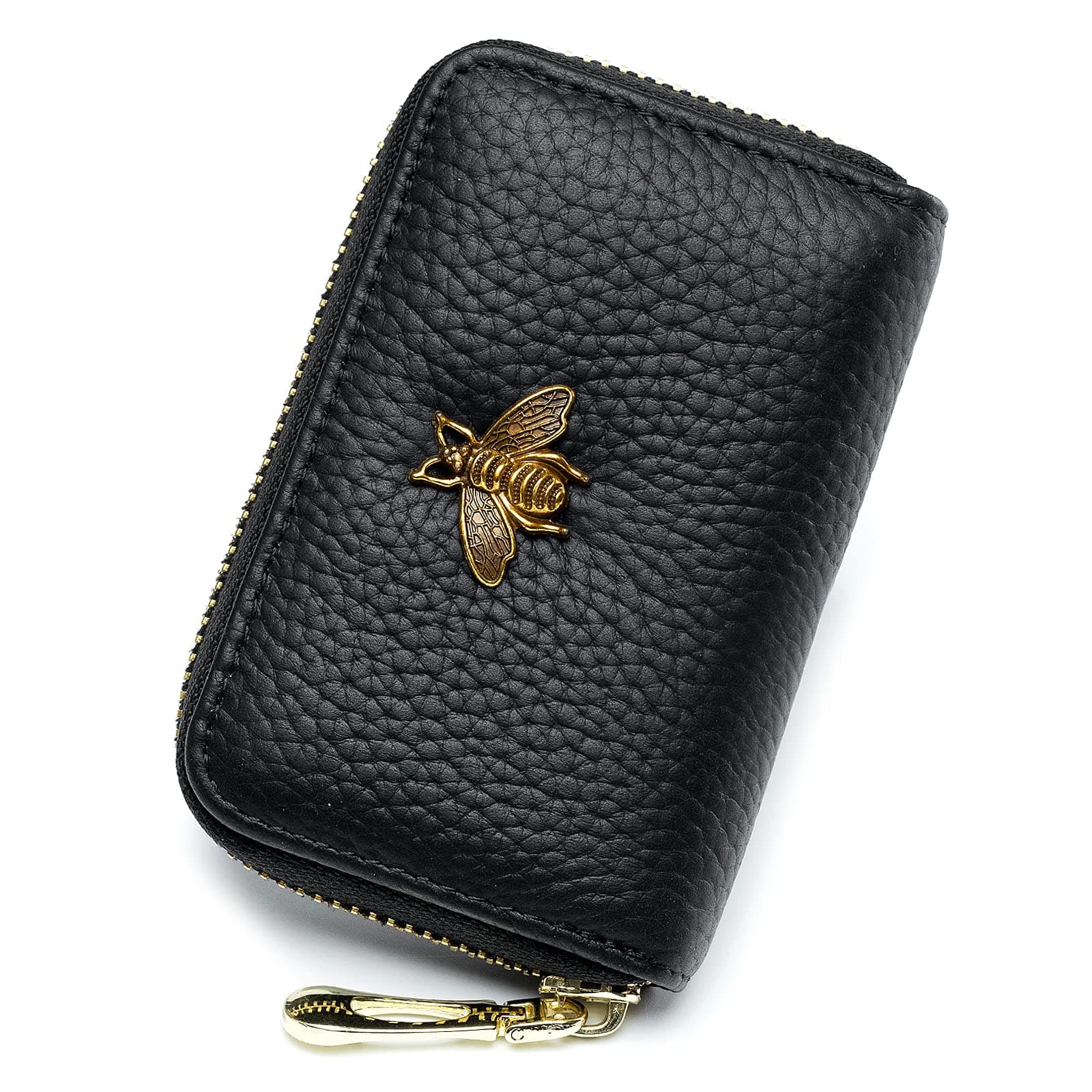 imeetu RFID Credit Card Holder, Small Leather Zipper Card Case Wallet for Women Lite Lite - Black